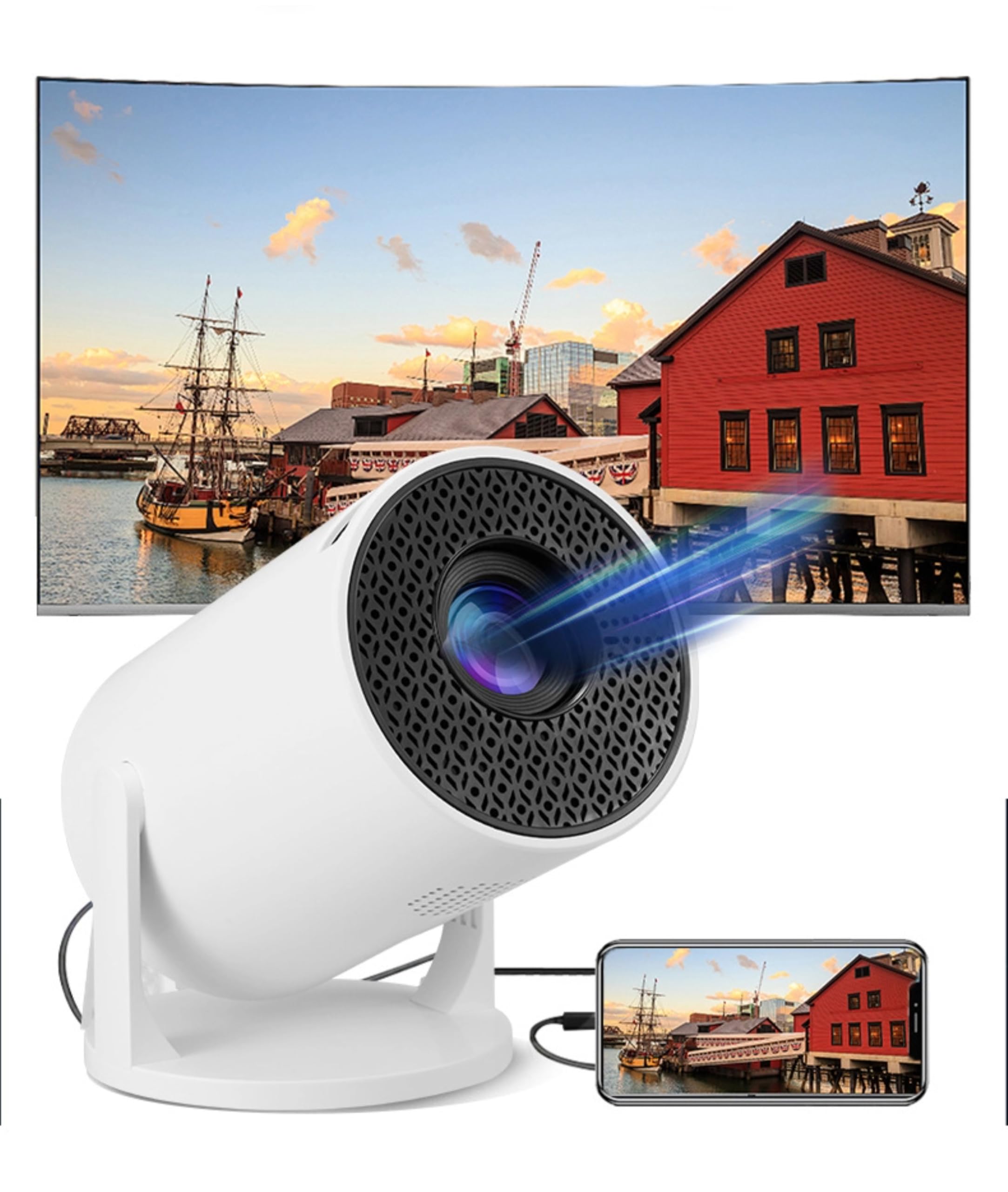 Petit Projecteur 1080P, fidélité sans Fil, LED Réglable à 270°, Projecteur de Film Portable pour Téléphone, clé USB TV, Ordinateur Portable, 8 000 LM, écran Géant de 50