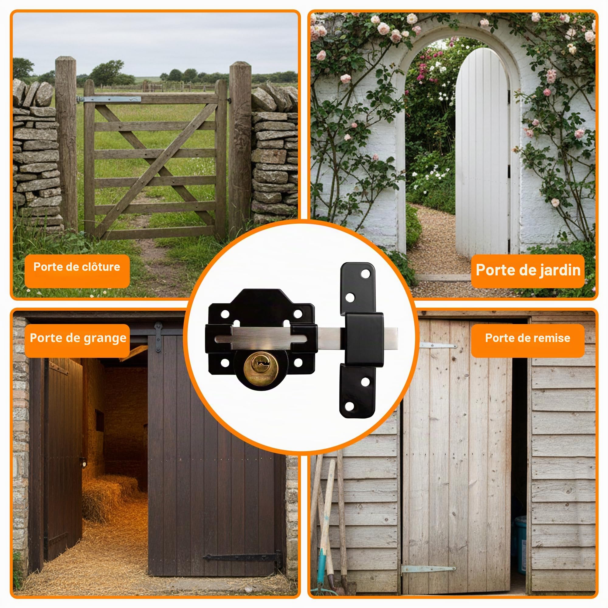 Gatemate Double verrouillage de porte avec long verrou pour portes et portails de 70 mm d'épaisseur en acier inoxydable 5 clés
