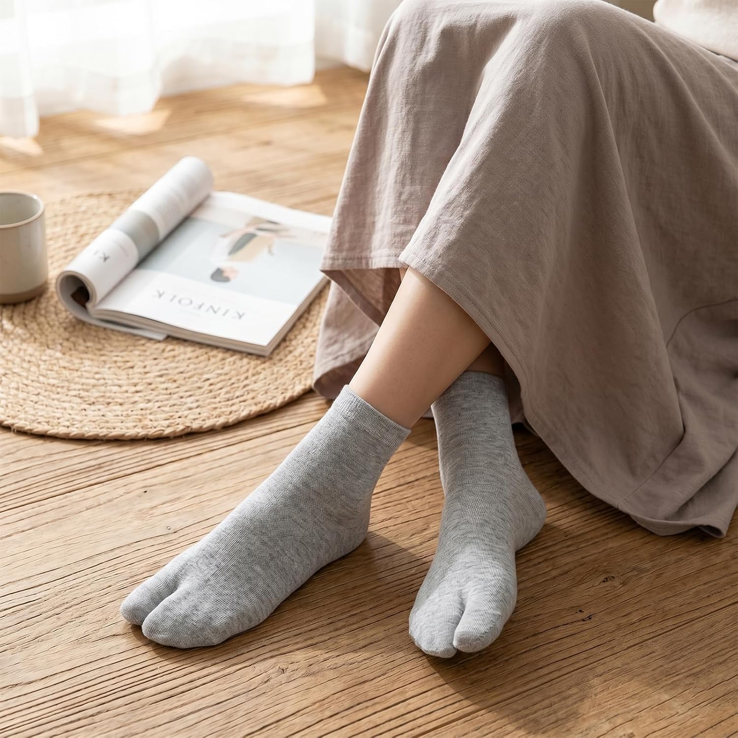 6 Pairs Unisex Split Toe Cotton Tabi Socks for Men Women | Japanese Toes Separated Socks, Japanese Elastic Cotton Split Toe Sock White Flip Flop Sock Soft Elastic
