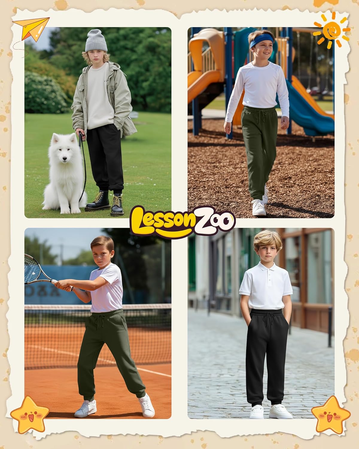 2 Pack Boys' Joggers Sweatpants with Elastic Drawstring, A Back Pockets Athletic Pants for Kids 5T-14 Years - Image 3