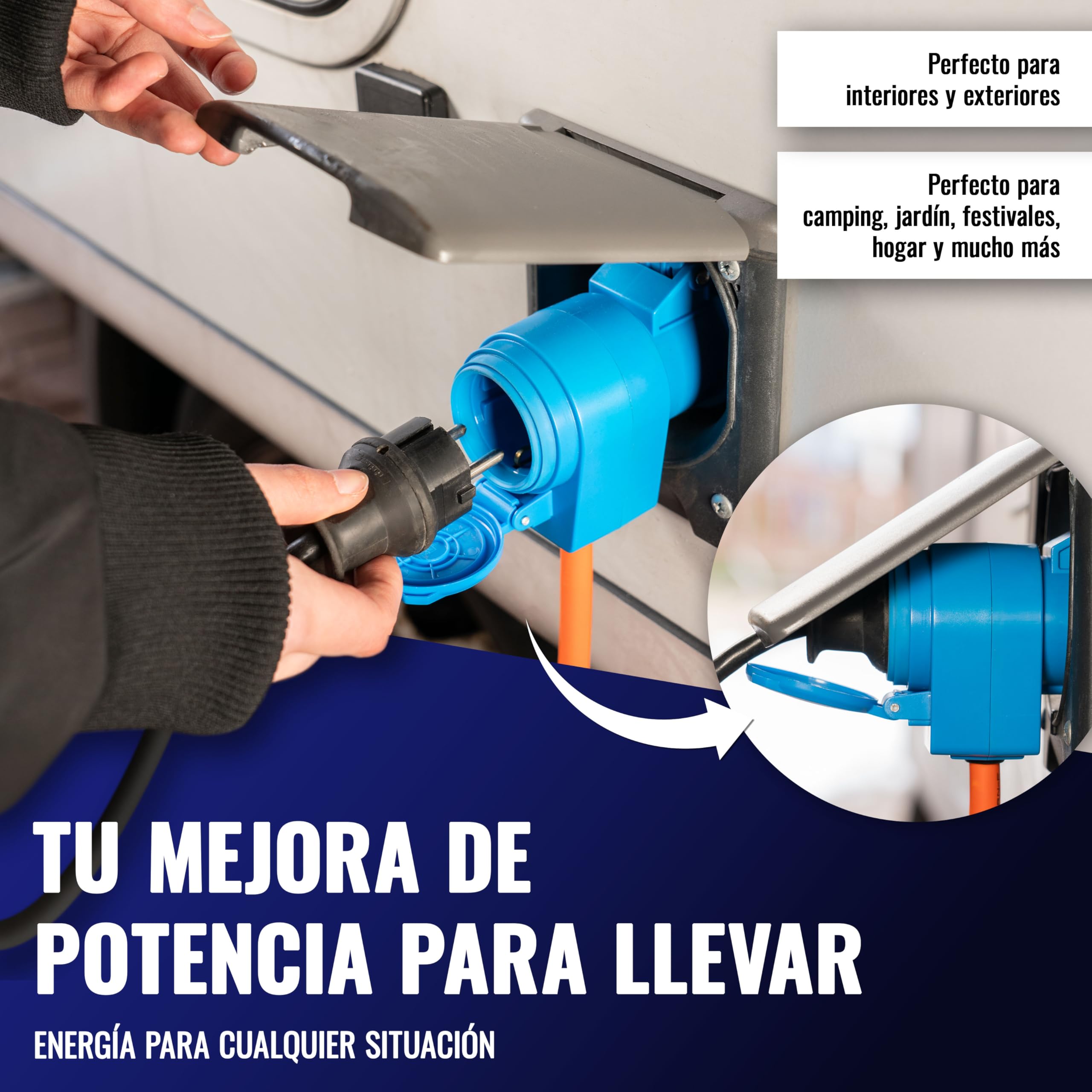 Poppstar Cable alargador CEE para camping 1,5 m con Schuko (enchufe CEE 3 polos a toma CEE + toma de contacto de protección tipo F), 230V/16A, IP44, H07RN-F 3G2.5