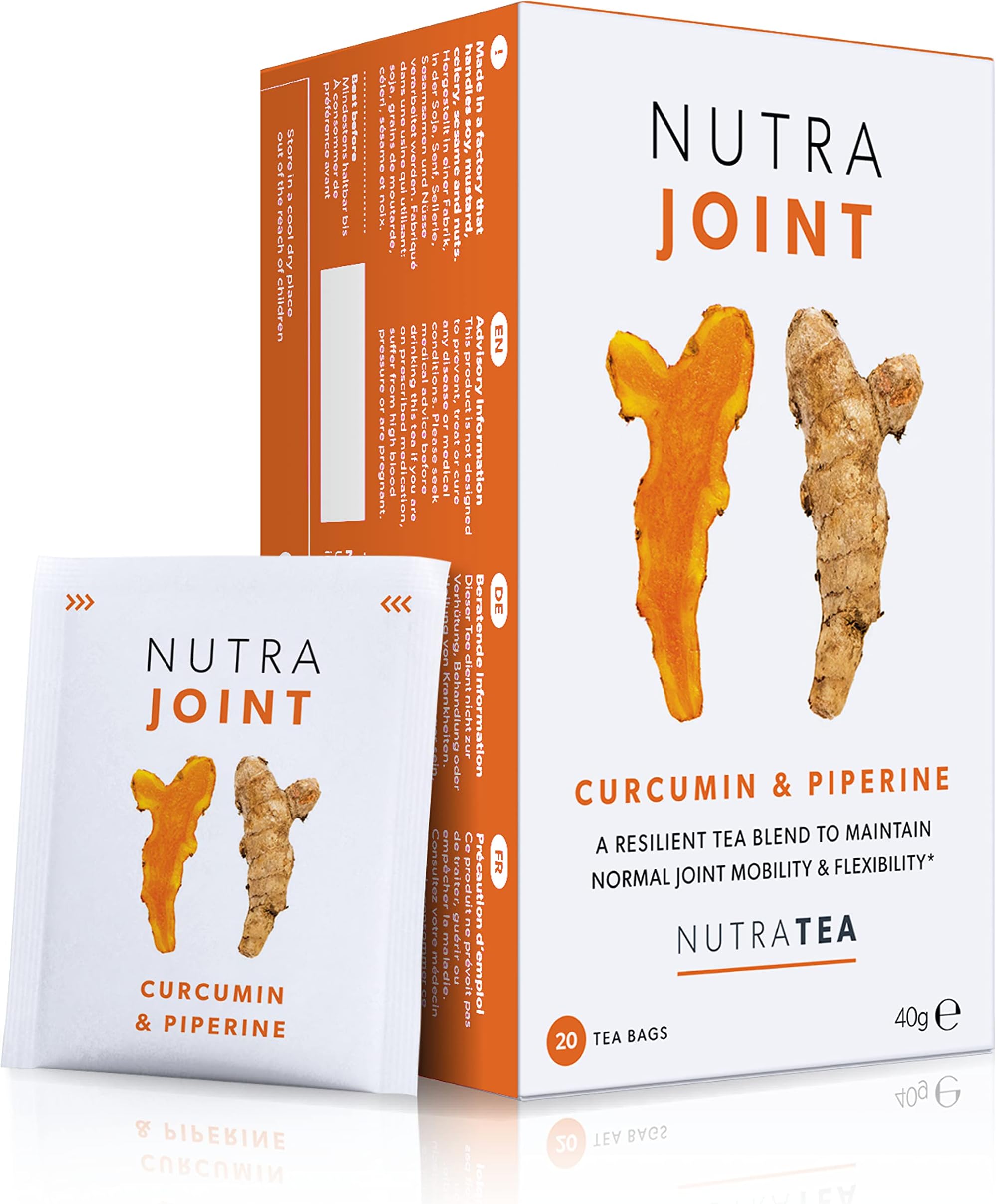 NUTRAJOINT - Joint Care Tea | Joint Pain Tea - Helps Improve Joint Mobility & Flexibility. With Turmeric, Green Tea & Black Pepper - 20 Individually Wrapped Bags - Herbal Infusion (1 Pack)