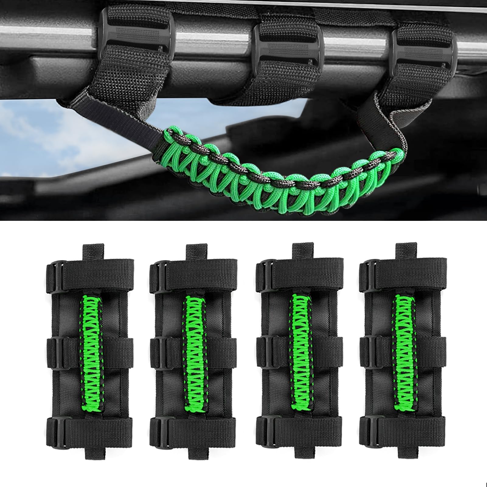 4 PCS Roll Bar Grab Handles,Grip Handle for Jeep Wrangler JK YJ TJ JL JKU JLU,Gladiator JT,1955-2024 UTV ATV,800D Nylon Hardware Handles Accessories