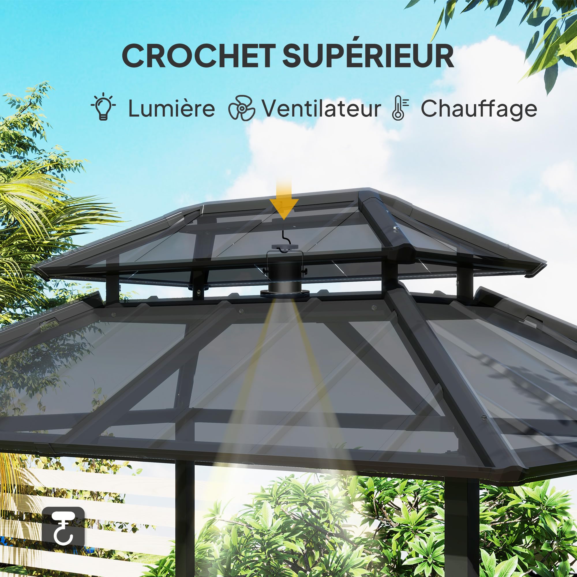 Outsunny Tonnelle de Barbecue Abri Double-Toit Rigide 244x184x258cm Noir