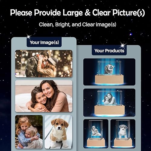 Miniatura 2 de TEXTURE OF DREAMS Foto de cristal 3D, grabado láser, con base de luz LED, ideas de regalo personalizadas para el día de la madre para mamá, papá,