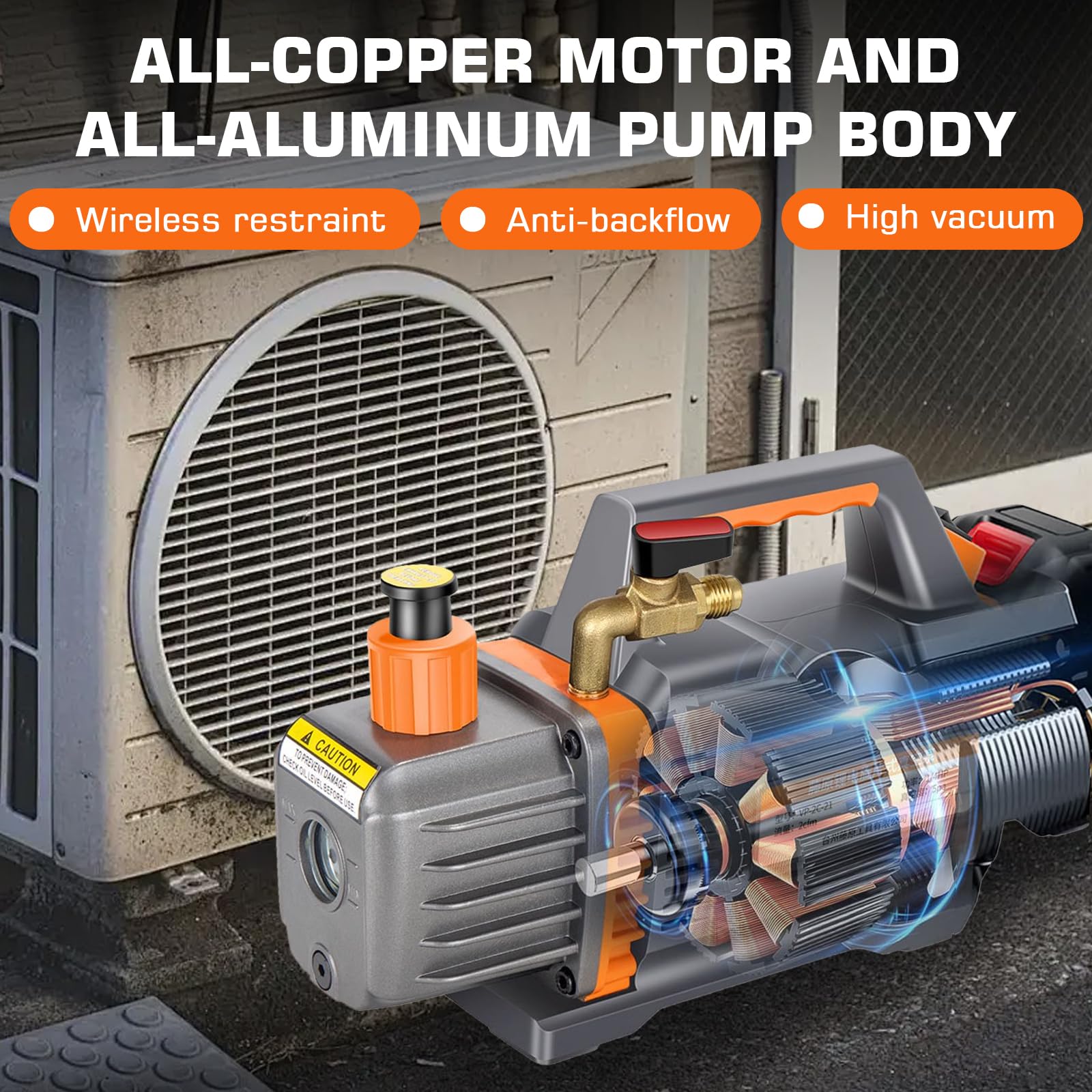 Pompa per vuoto compatibile con batteria Mak-ita da 18 V, pompa a bassa pressione a 1 livello, 2CFM, 1/4HP, 5PA tester per vuoto per strumento aria refrigerante HVAC AC, degasaggio in resina