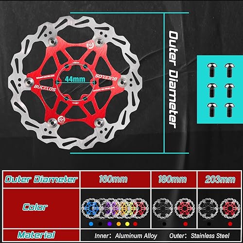 Miniatura 5 de BUCKLOS Rotor de freno de disco flotante de 6.299 in, 7.087 in y 7.992 in, rotores de frenos MTB de acero inoxidable con 6 pernos, rotor de disco