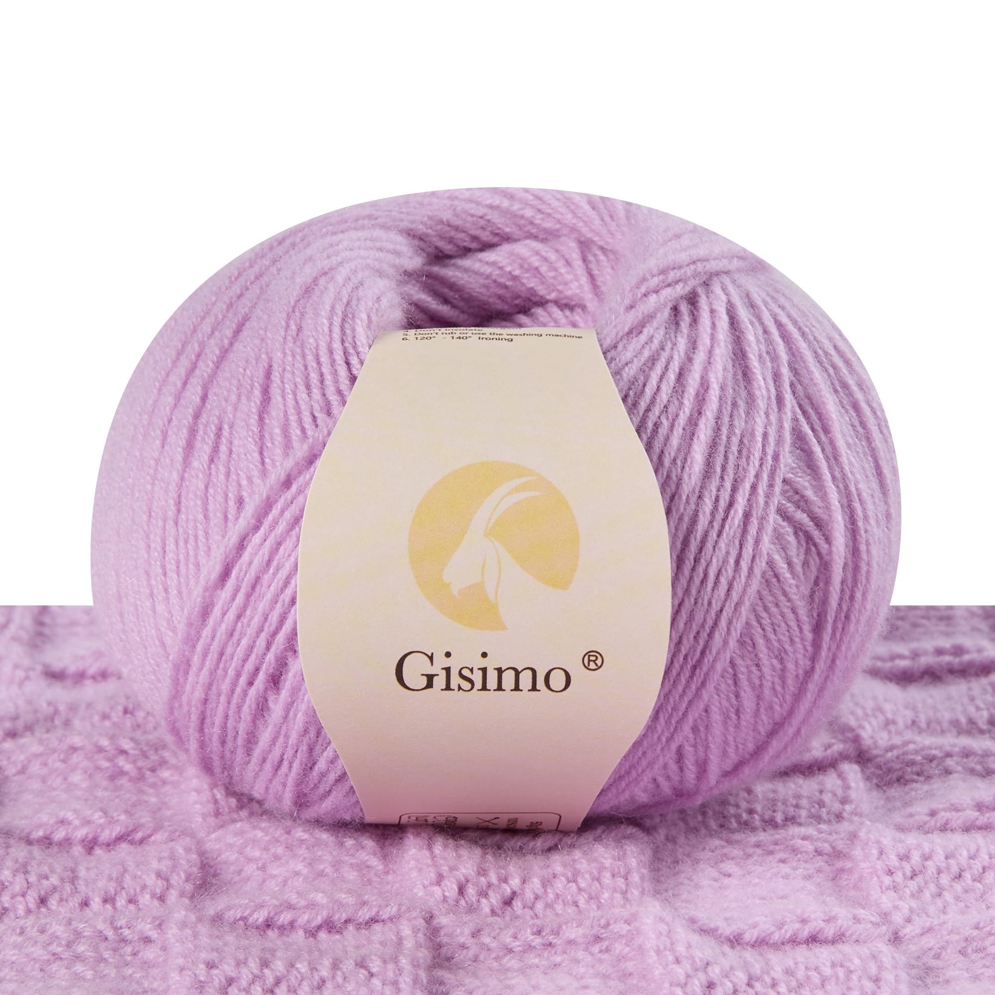100% Inner Mongolian Cashmere Yarn, 6-Ply Luxurious and Soft Yarn for Hand Knitting & Crocheting (Light Purple,1 Ball)