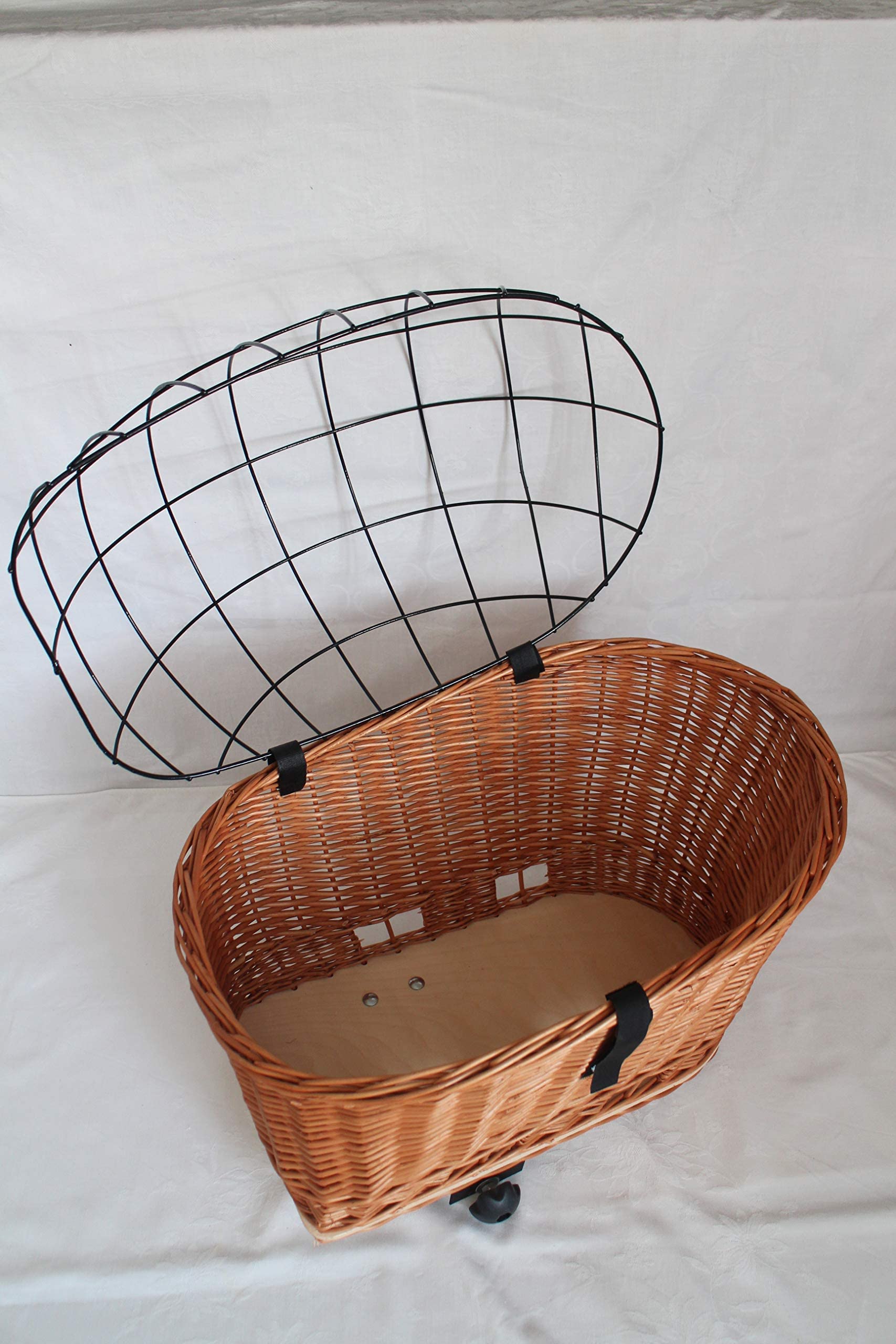 Panier de vélo pour chien - En osier - Avec grille métallique - Naturel - XL ou XXL - Panier de porte-bagages (XXL sans coussin)