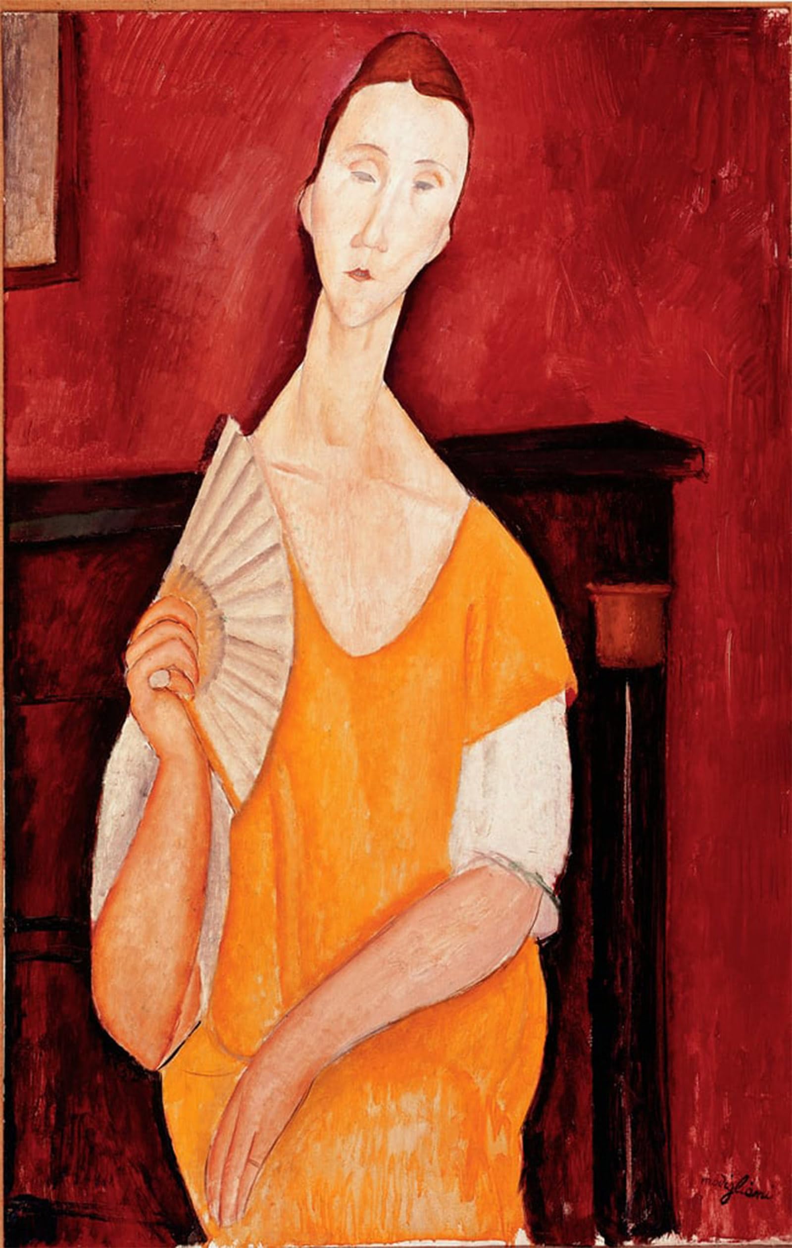 POSTERIIk Vintage Print Pop Art Landscape Artwork Portrait of Lunia Czechowska a L'éventail by Amedeo Modigliani Art Prints for Office Home Decor 60x90cm