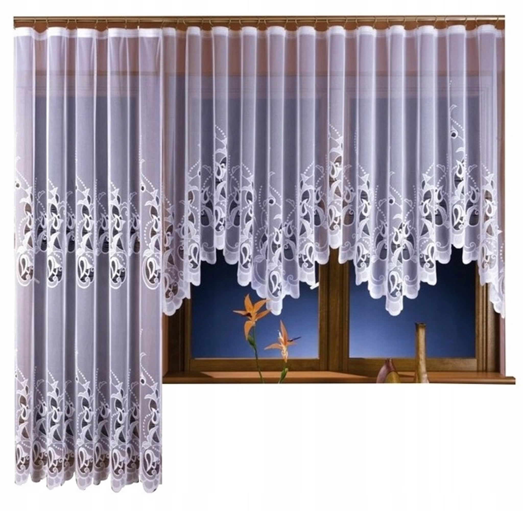 Justi Weiß 2er Set 200x250 + 300x150 cm (BxH) Lang Kurz Jacquard Gardinen mit Kräuselband Scheibengardine Wohnzimmer Vorhänge Fenstergardinen Fertig zum Aufhängen Gardinenschals