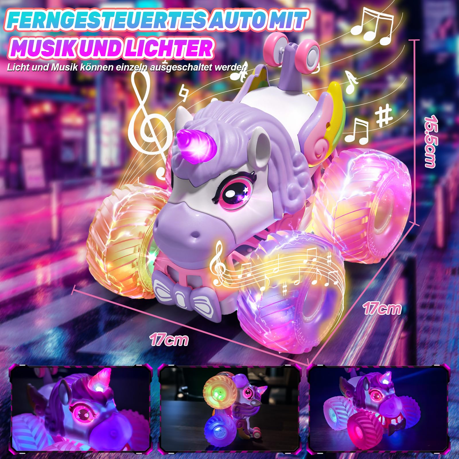 Remote Controlled Car Girls from 3 4 5 6 Years, 1/20 Unicorn Monster Truck Remote Controlled with Music and Light - Image 2