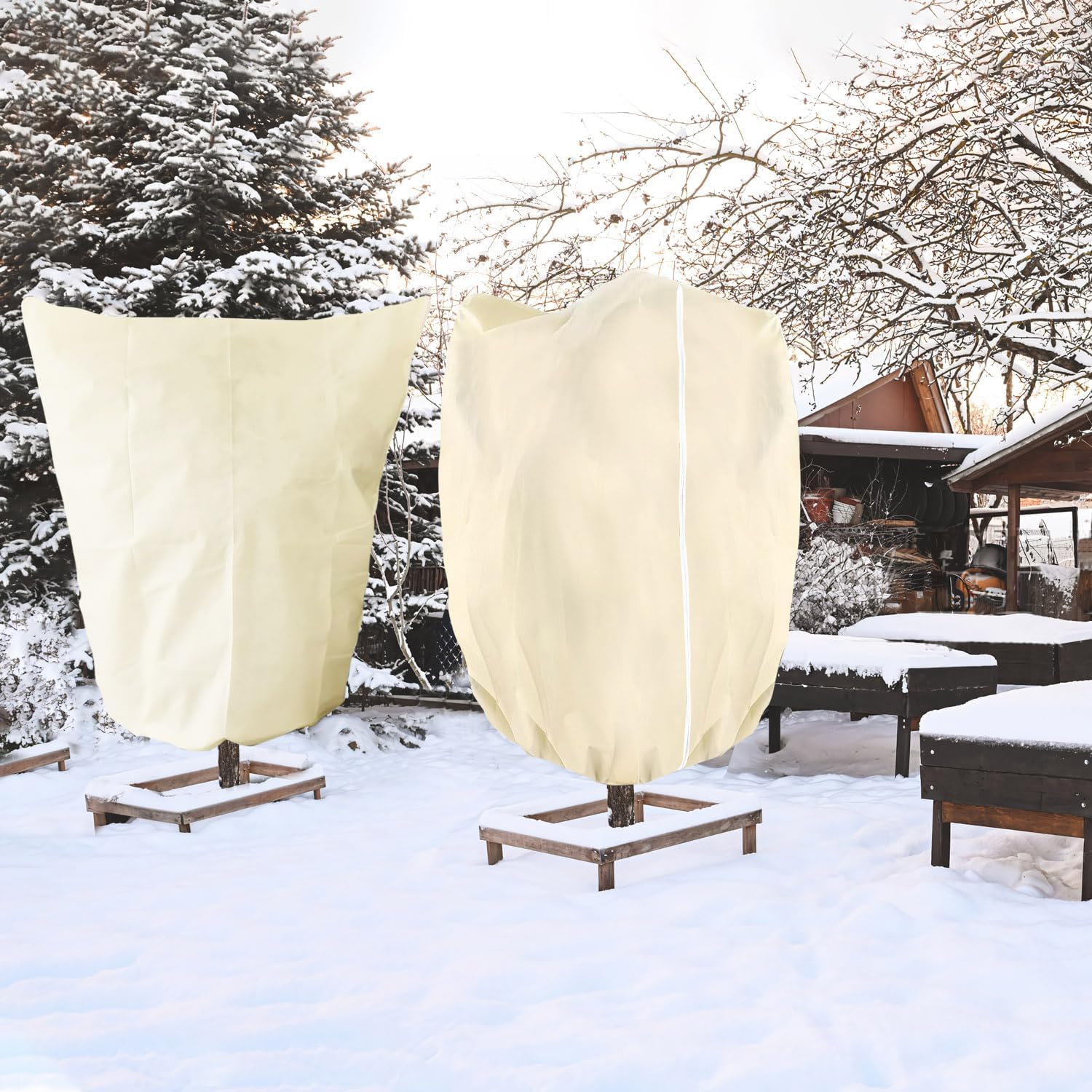 WISD 4 Coperture Invernali Per Piante 60x80 Cm, In Tessuto Non Tessuto 80g/m², Con Cerniera E Cordino. Protegge Da Gelo E Insetti.
