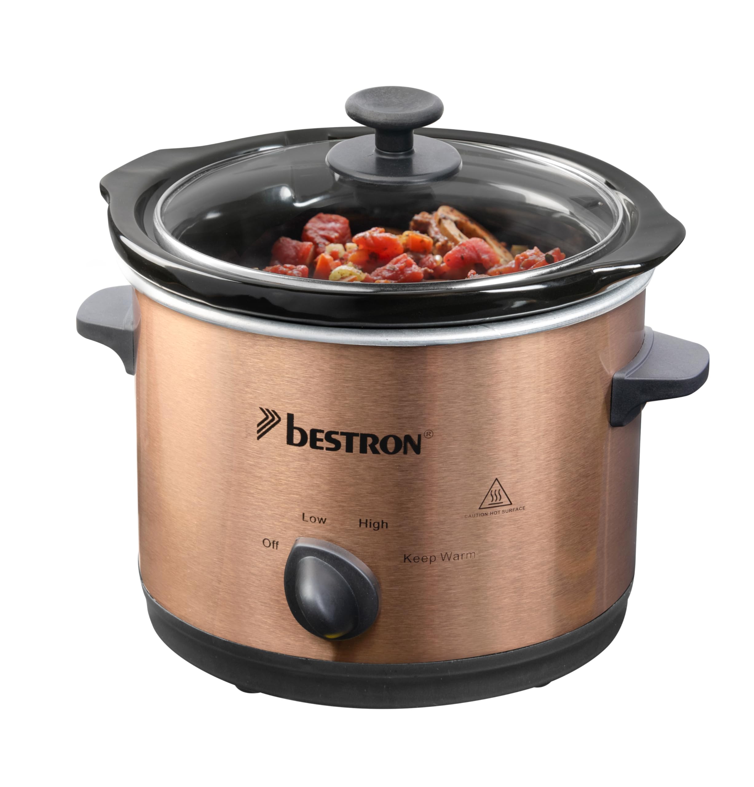 Bestron Slowcooker 1.5 L Olla de Cocción Lenta Cerámica 3 Niveles Cobre