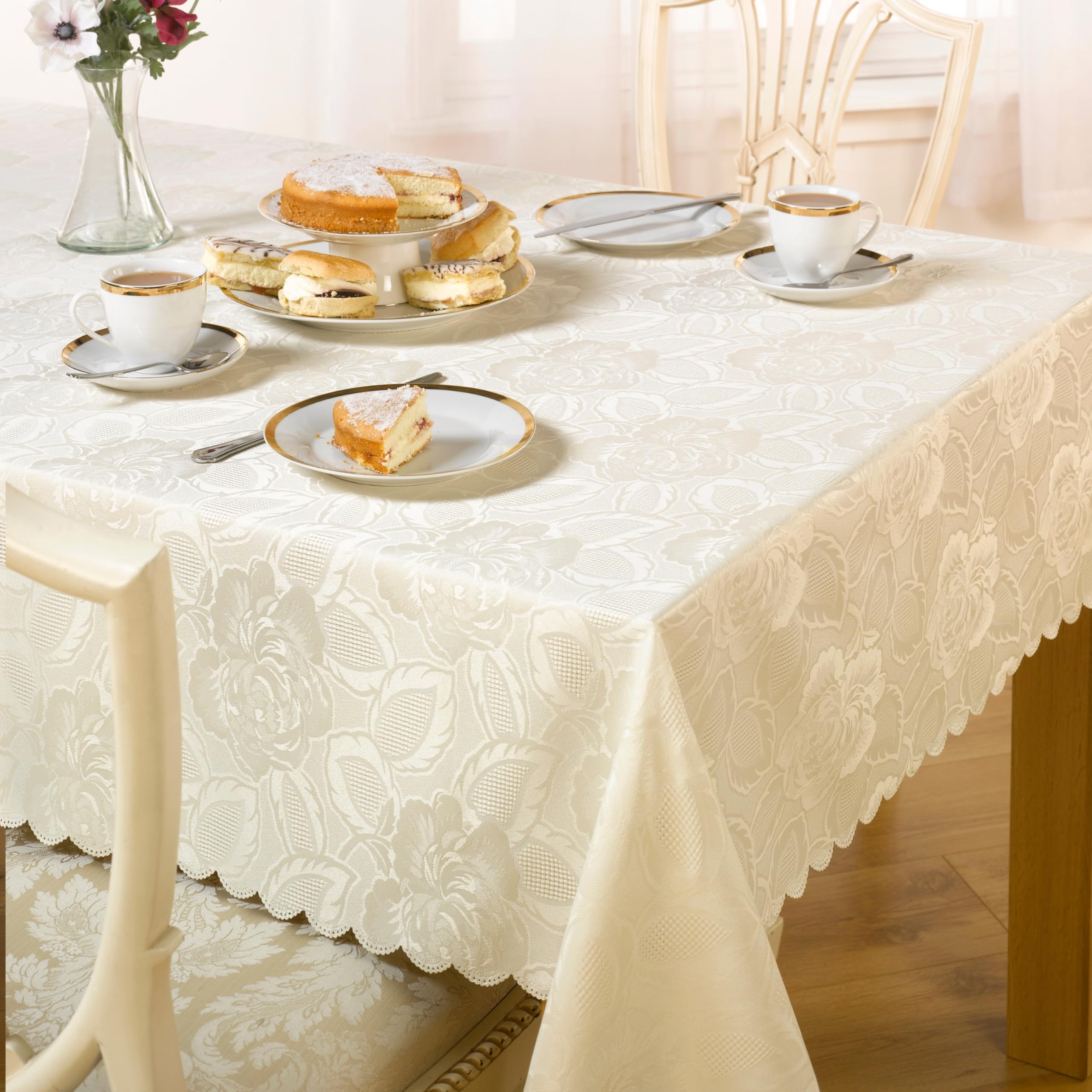 Emma Barclay Cream Damask Rose - Jacquard Table Cloth In - 52X52 (132X132cm)