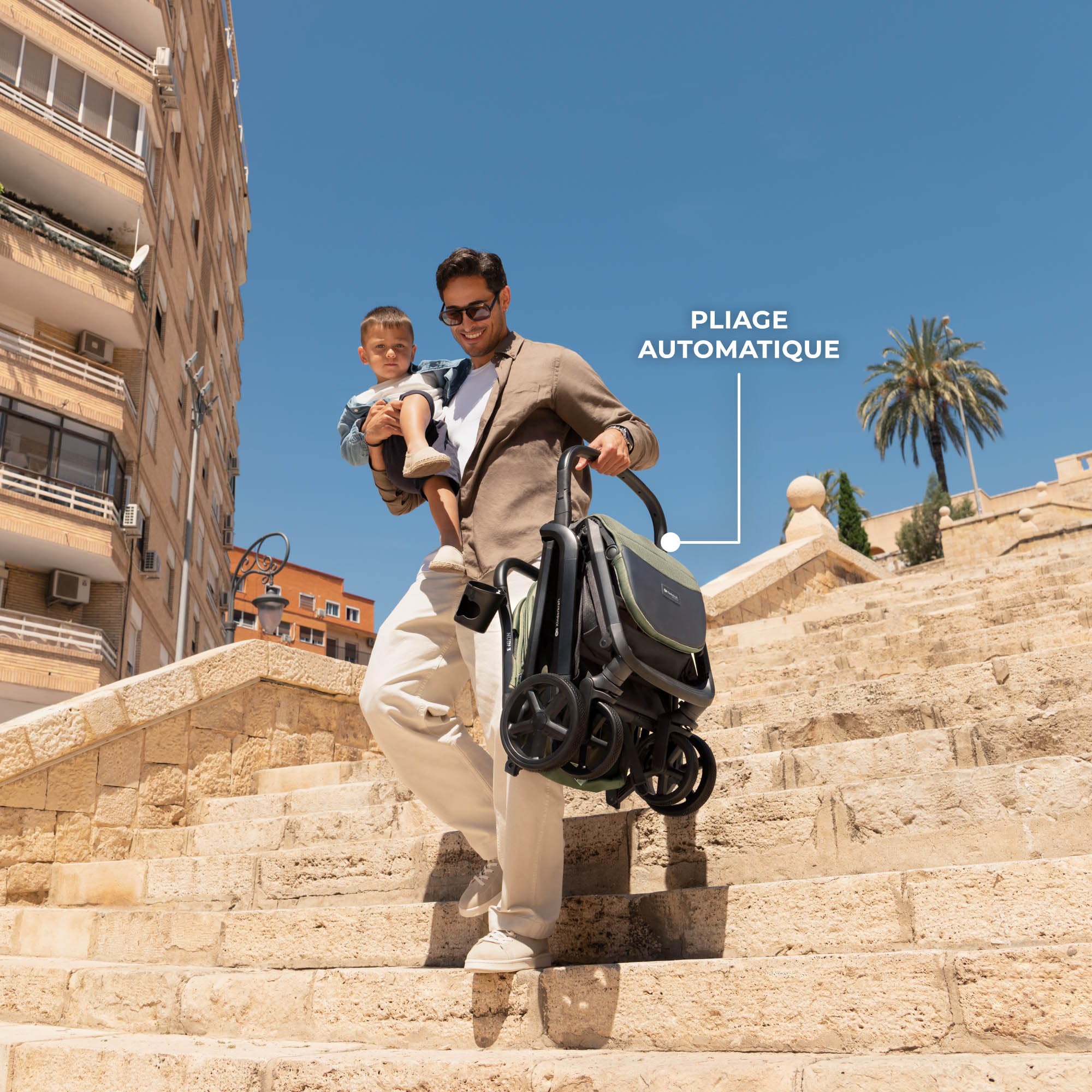 Kinderkraft NUBI 3 Poussette jusqu'à 22 kg, poussette, avec pliage automatique, capote imperméable, filtre UPF 50+, poids léger 8,7 kg, position allongée, harnais de sécurité 5 points, beige