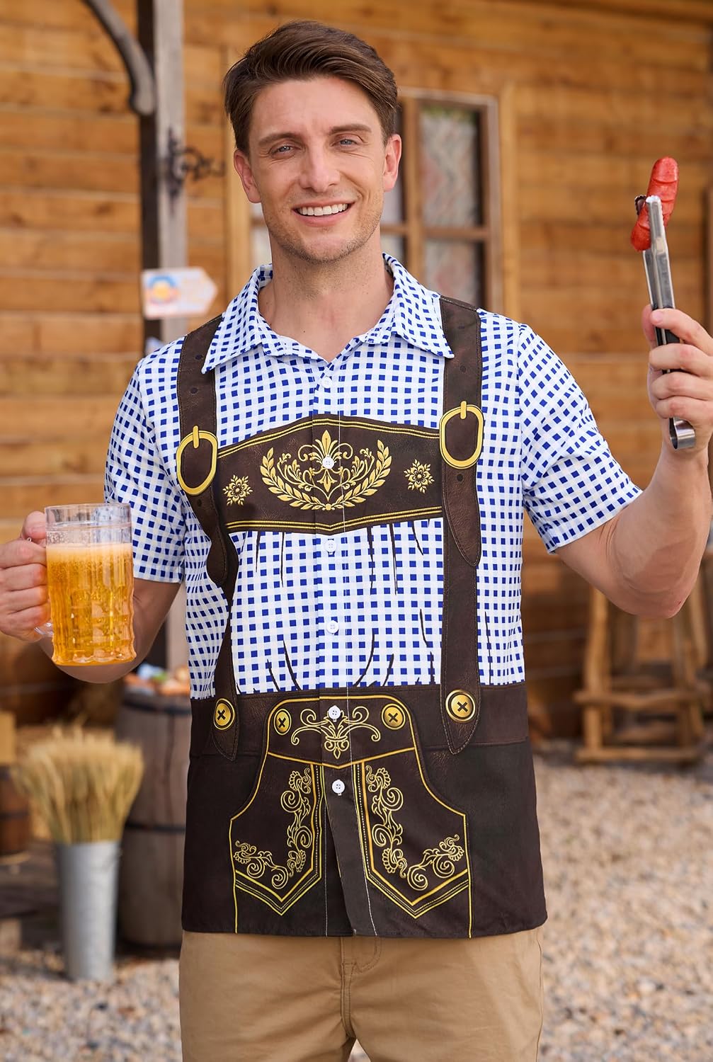 Arvilhill Mens Oktoberfest Button Down Shirt Funny Bavarian Hawaiian Shirts