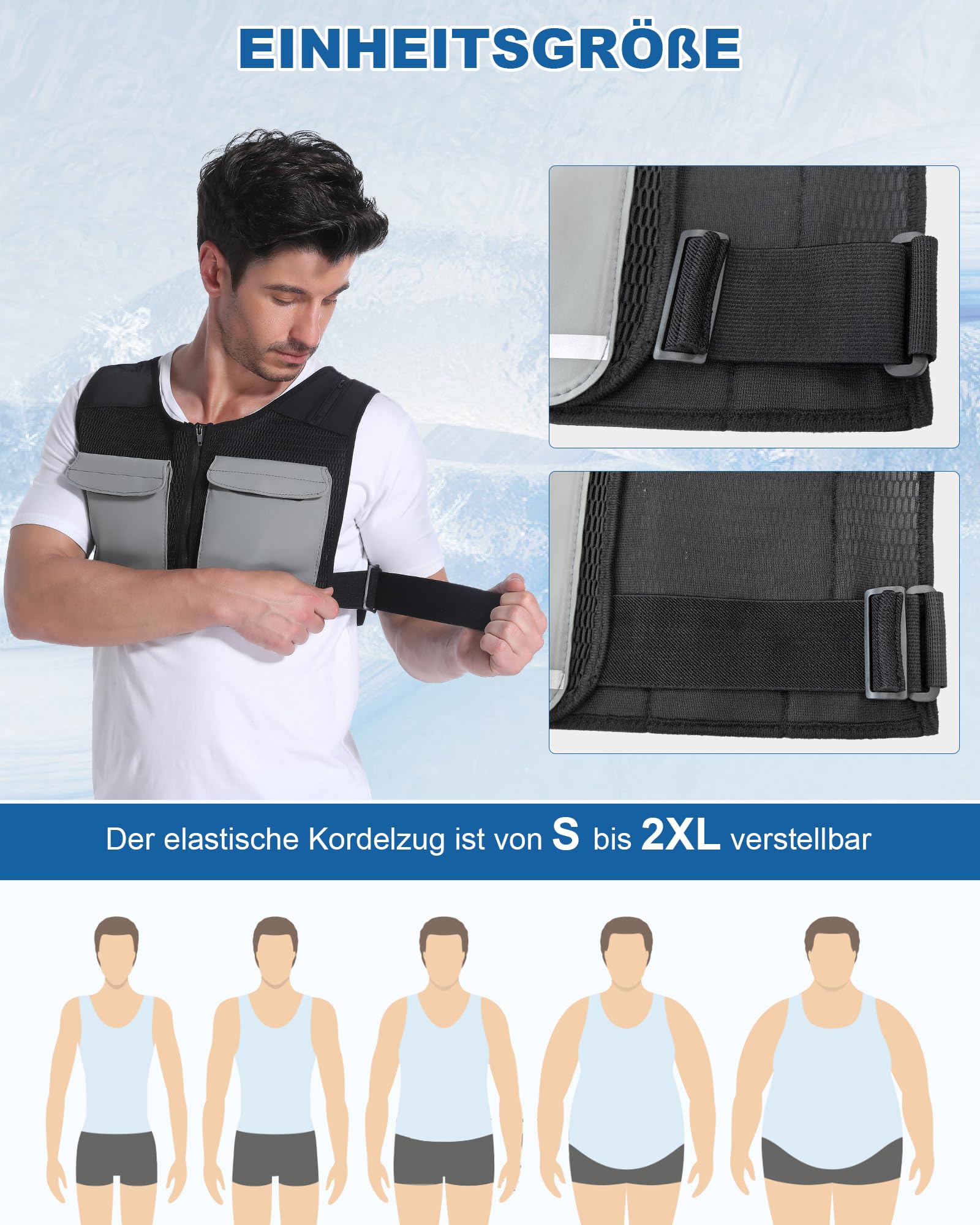 FERNIDA Giubbotto refrigerante regolabile unisex riflettente con sacchetti di ghiaccio per pesca, ciclismo, corsa, giardinaggio, costruzione, tempo di raffreddamento lungo