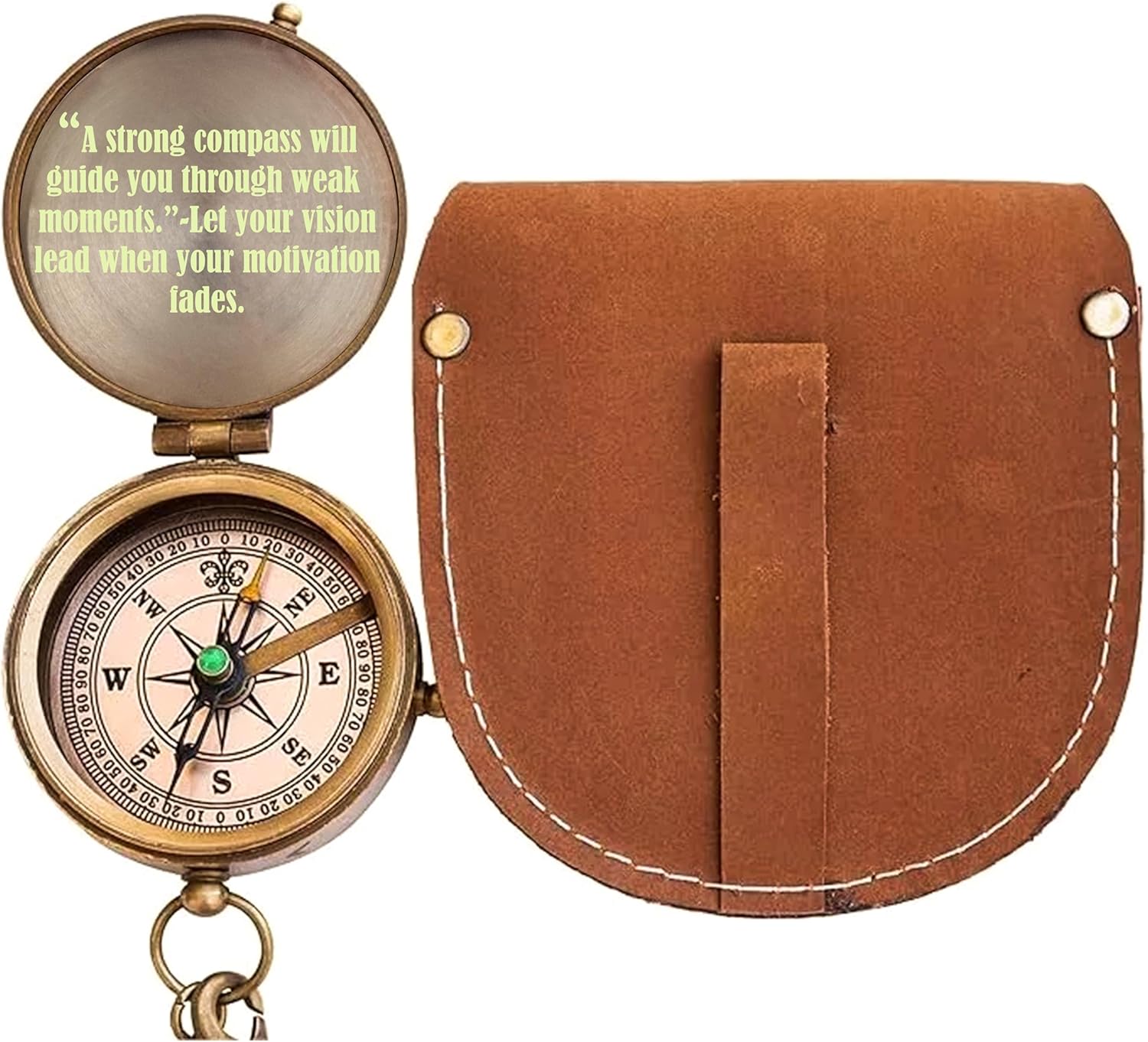 Personalized Antique Brass Compass with Leather Case – Custom Engraved Vintage Nautical Compass Gift for Him, Husband, Dad, Boyfriend – Graduation, Anniversary, Retirement & Father’s Day Keepsake