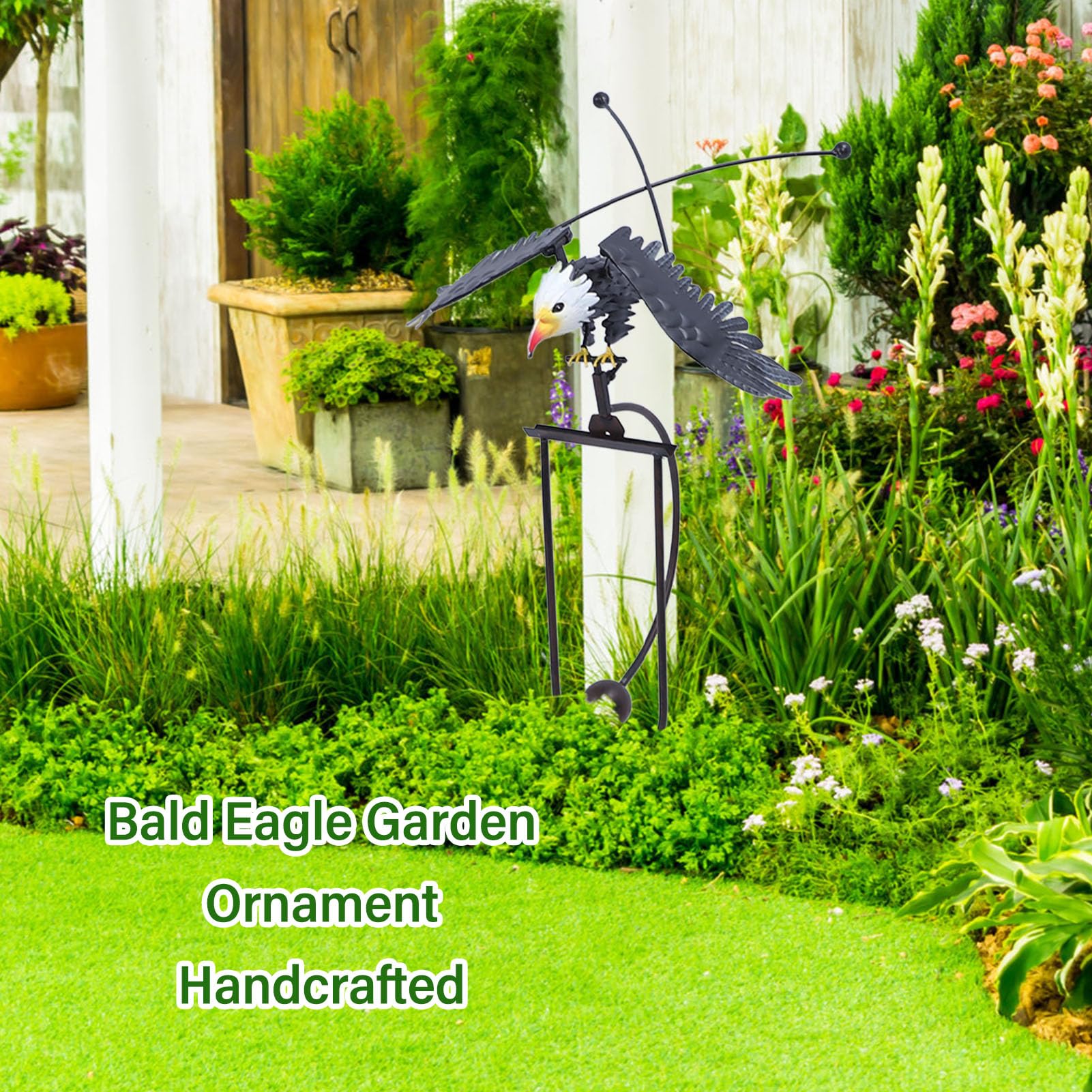 Bald Eagle Garden Stake, 3D Wind Rocker Flying Bird Rzeźba Metalowa Ornament dla Ogrodów Patio