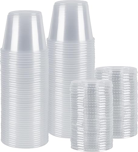 Green Direct Vasos de gelatina desechables de plástico de 5.5 onzas con tapas, 100 juegos  Recipientes de porciones pequeños, tazas de salsa para