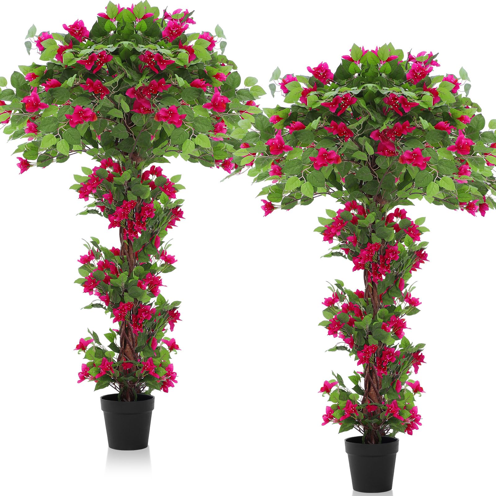 Giegxin 5 Feet Artificial Bougainvillea Tree Faux Blooming Tree with Flowers in Plastic Pot, Fake Bougainvillea Plant for Home Front Porch, Office and