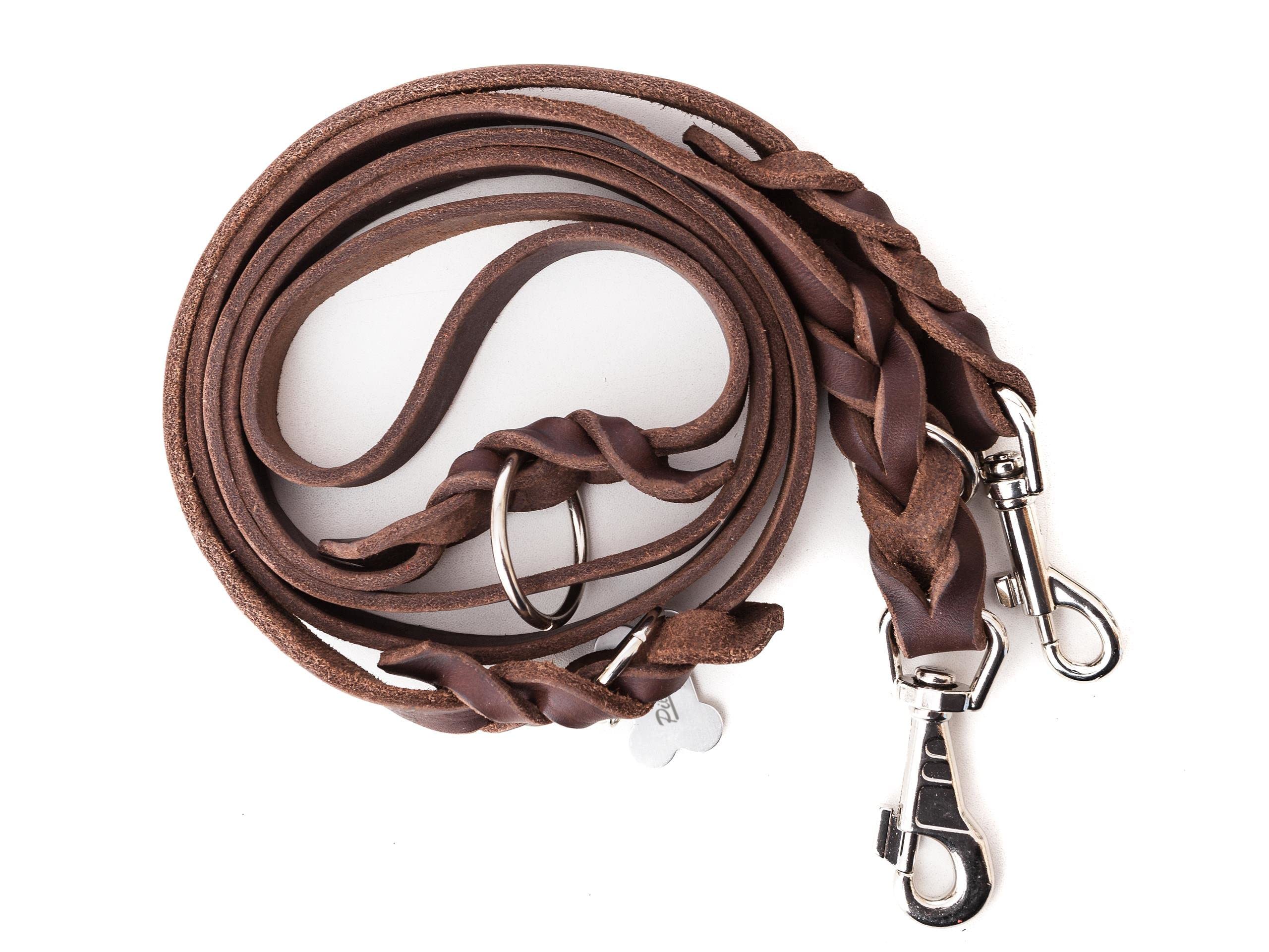 PillowPrim Verstellbare lederleine für Hunde, Hundeleine, Lederleine, mehrfach verstellbare Führleine, Braun