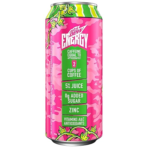 Miniatura 3 de MTN DEW ENERGY, Melón Mayor, 0.00oz de azúcar añadida, 5% jugo, zinc para ayudar a apoyar la función inmunológica, citicolina y cafeína para el