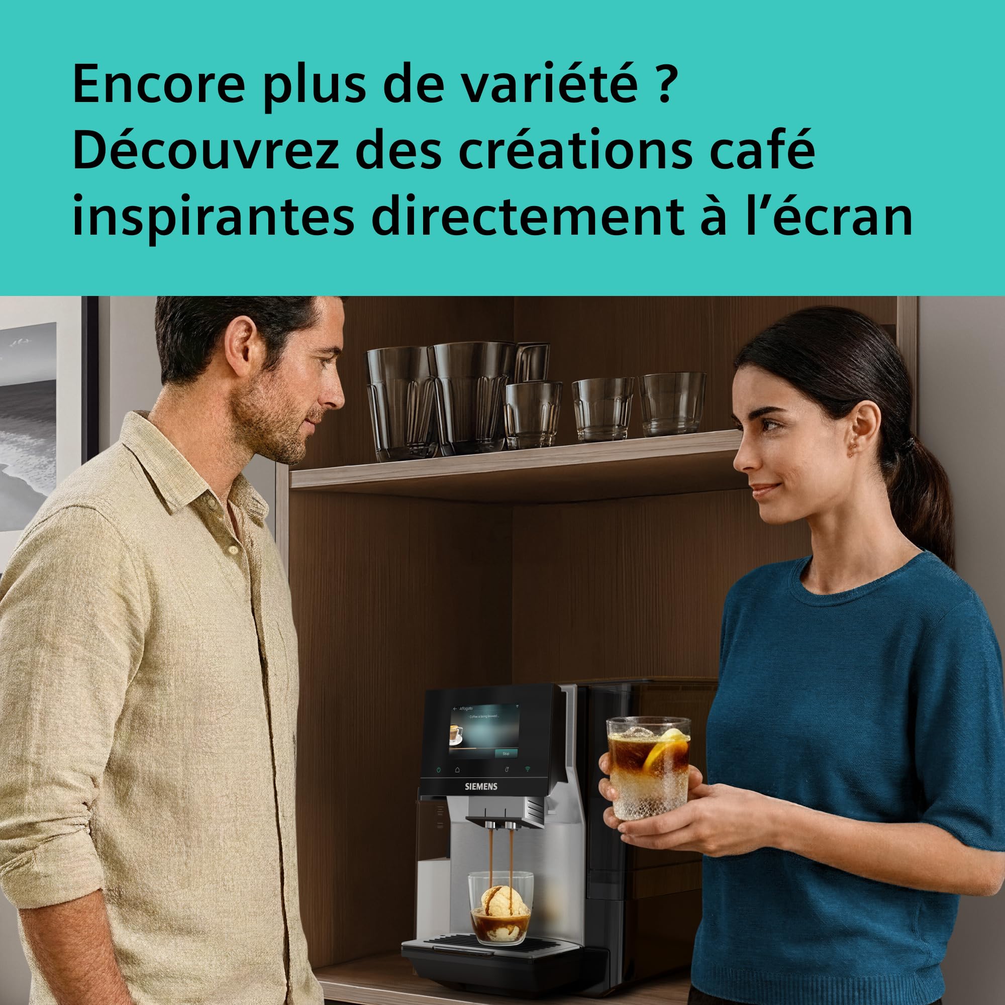SIEMENS Machine à café entièrement automatique, EQ700 iAroma, écran tactile, récipient à lait intégré, chauffe-tasses, Cold Brew et Slow Brew, application Home Appliances, inox/noir, TQ727E03