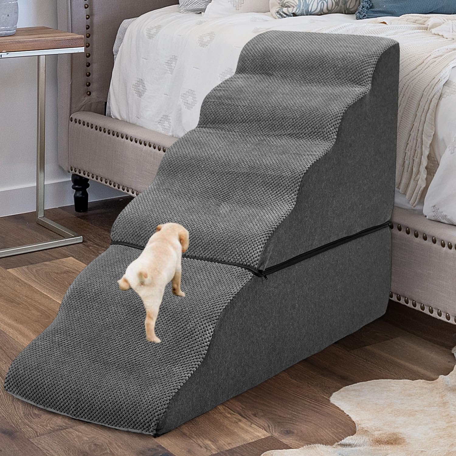 MALOROY Dog Stairs for High Bed 30" H, 6-Step Dog Steps for Bed for Small Dogs and Cats, Pet Stairs for High Bed Climbing, Non-Slip Pet Step Ramps for