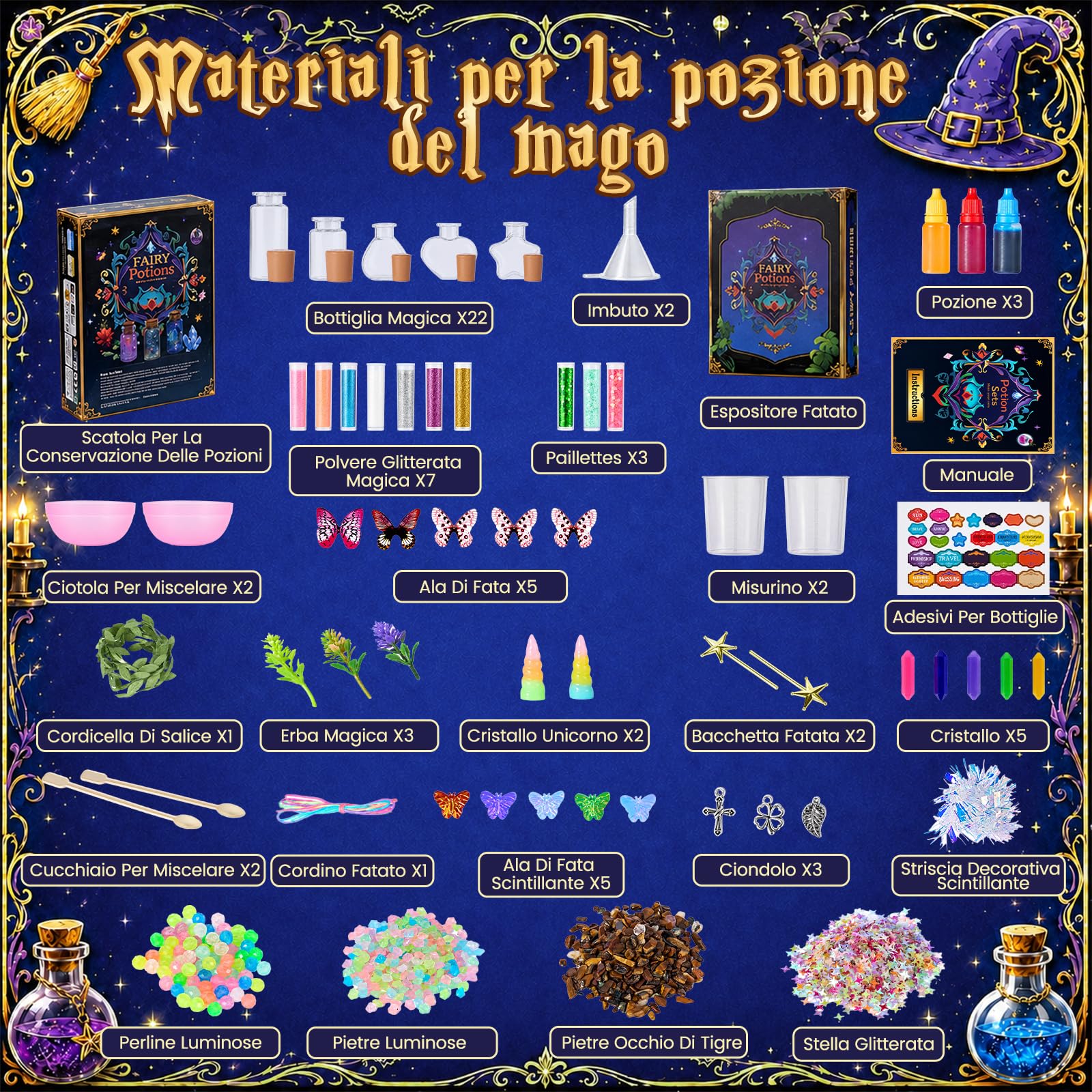 Wothfav Kit di Pozioni Misteriose per Bambini, Mescola 22 Pozioni Magiche, Pozioni Magiche Bambina, Giocattolo Creativo Artigianali, Kit di Pozioni Fatate Lavoretti Creativi per Bambini 6-12 Anni