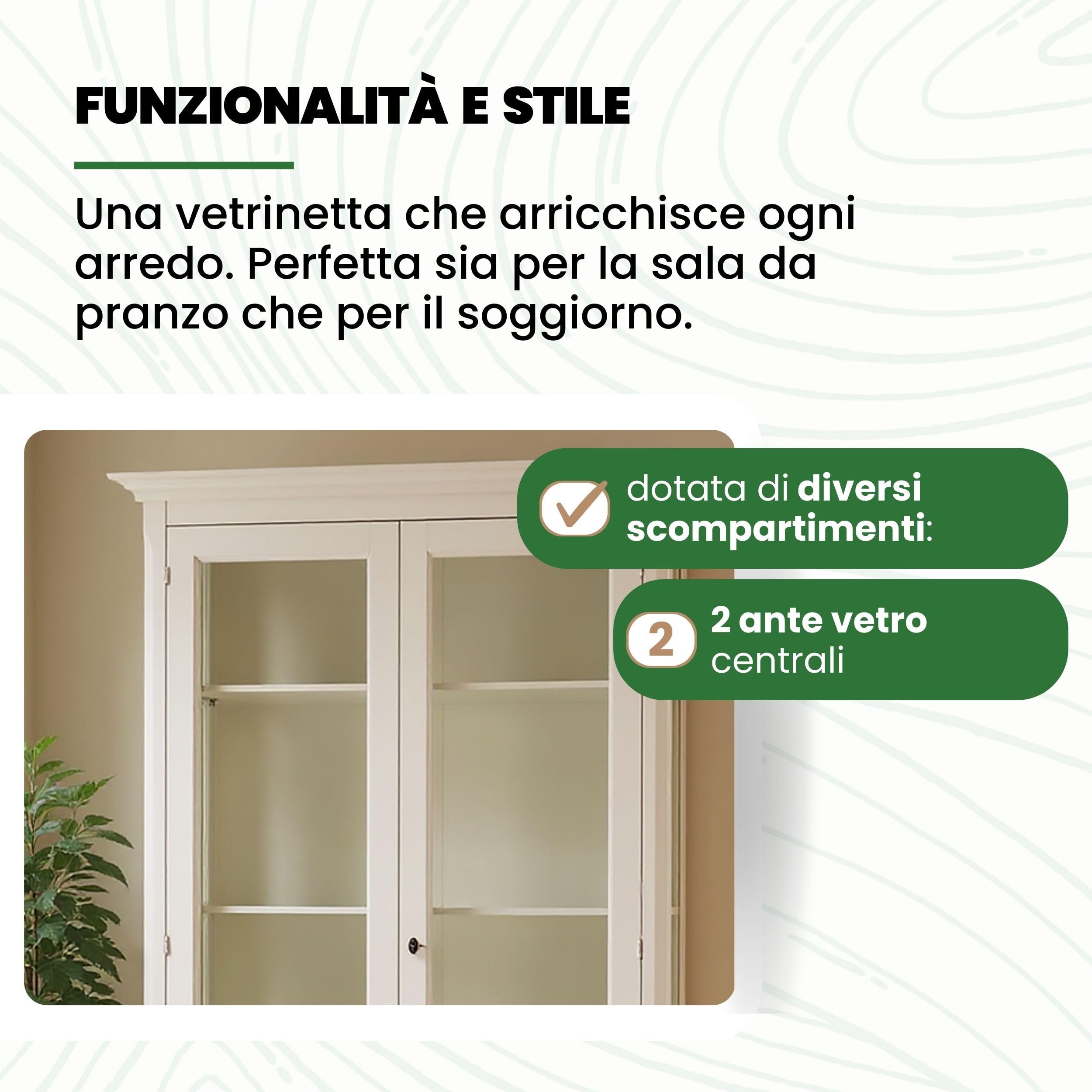 Mar.c.a. Design - Vetrinetta Arte Povera in Legno 126x44x207 cm - 2 Ante Vetro con Piedini - Made in Italy