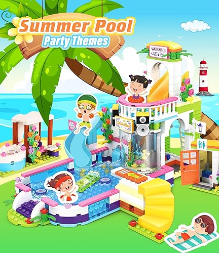 Miniatura 3 de Friends - Juego de construcción de piscina de verano para niñas de 6 a 12 años 727 piezas de bloques de construcción creativos para piscina con
