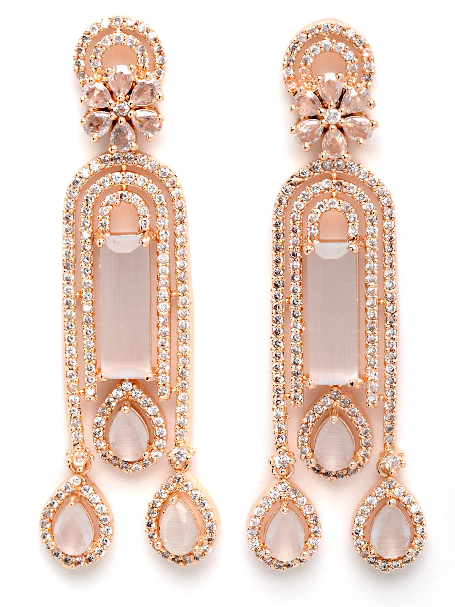 Karatcart Rose Gold Plated Pink American Diamond Drop Earrings for Women (B0B3X9SMCX) Amazon Price History, Amazon Price Tracker
