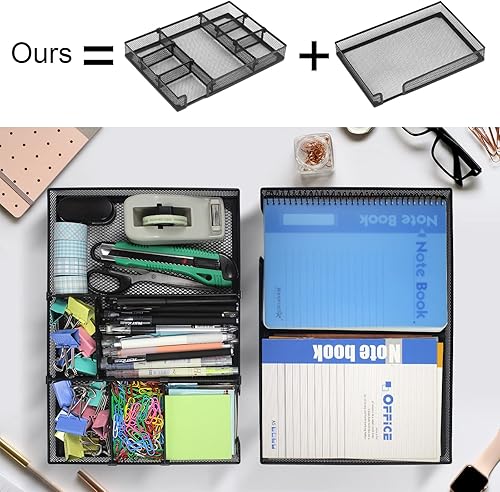 Miniatura 9 de ROSROSE Organizador de cajones de escritorio paquete de 2 cajones de malla metálica de 5 a 7 bandeja organizadora de escritorio multiusos para