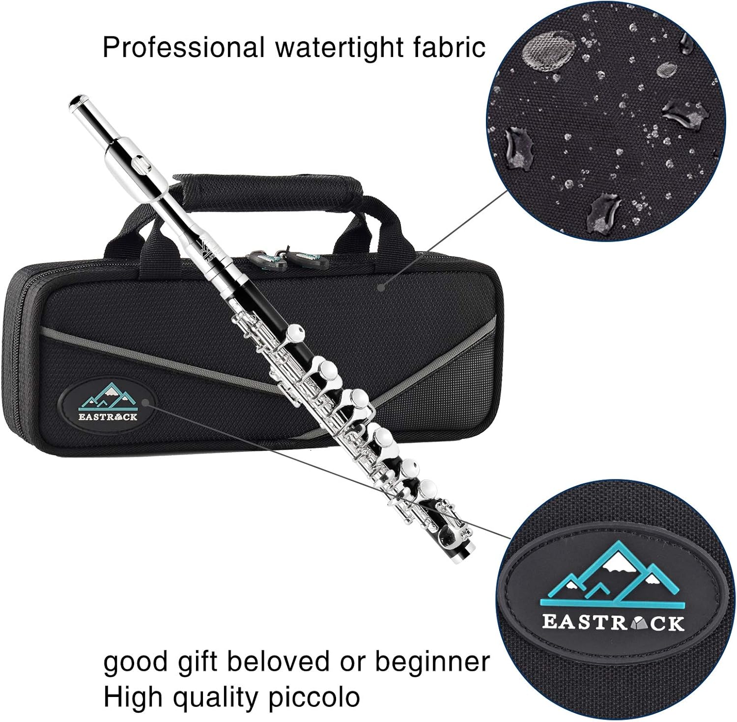 Eastrock Black Resin Piccolo Key of C 2-Piece Keys for Beginner, Kids, Student with Hard Case, Cleaning Rod, Cloth and Gloves