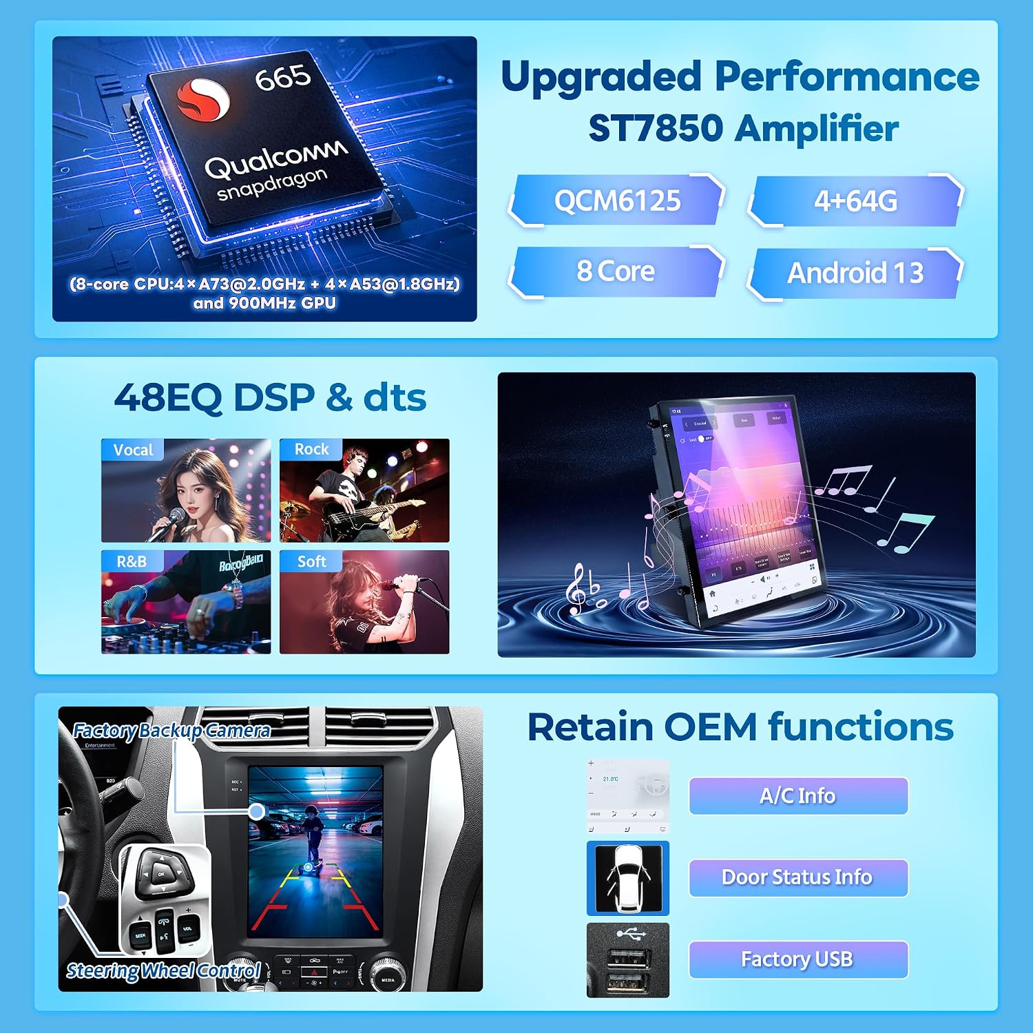 9.7" Qualcomm 8 Core Radio Upgrade for Ford Explorer 2011-2019,Android 13 Screen Explorer Head Unit with Wireless Carplay Android Auto GPS WiFi Bluetooth FM RDS SWC 1080P Backup Camera,4+64G