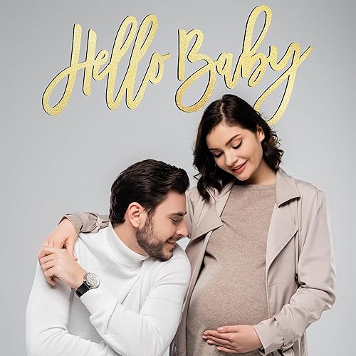 Miniatura 6 de HELLO BABY Letrero (maderadorado) para decoración de baby shower, pancarta de fiesta, revelación de género, anuncios de bebé, fiesta de primer