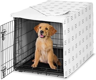 Sweet Jojo Designs 36in. Medium Dog Crate Cover (White and Black Boho) Pet Cage, Kennel Covers (Mudcloth, Black & White, Bohemian, Modern, Minimalist, Southwest, Mud Cloth, Hatch, Neutral Triple Line)