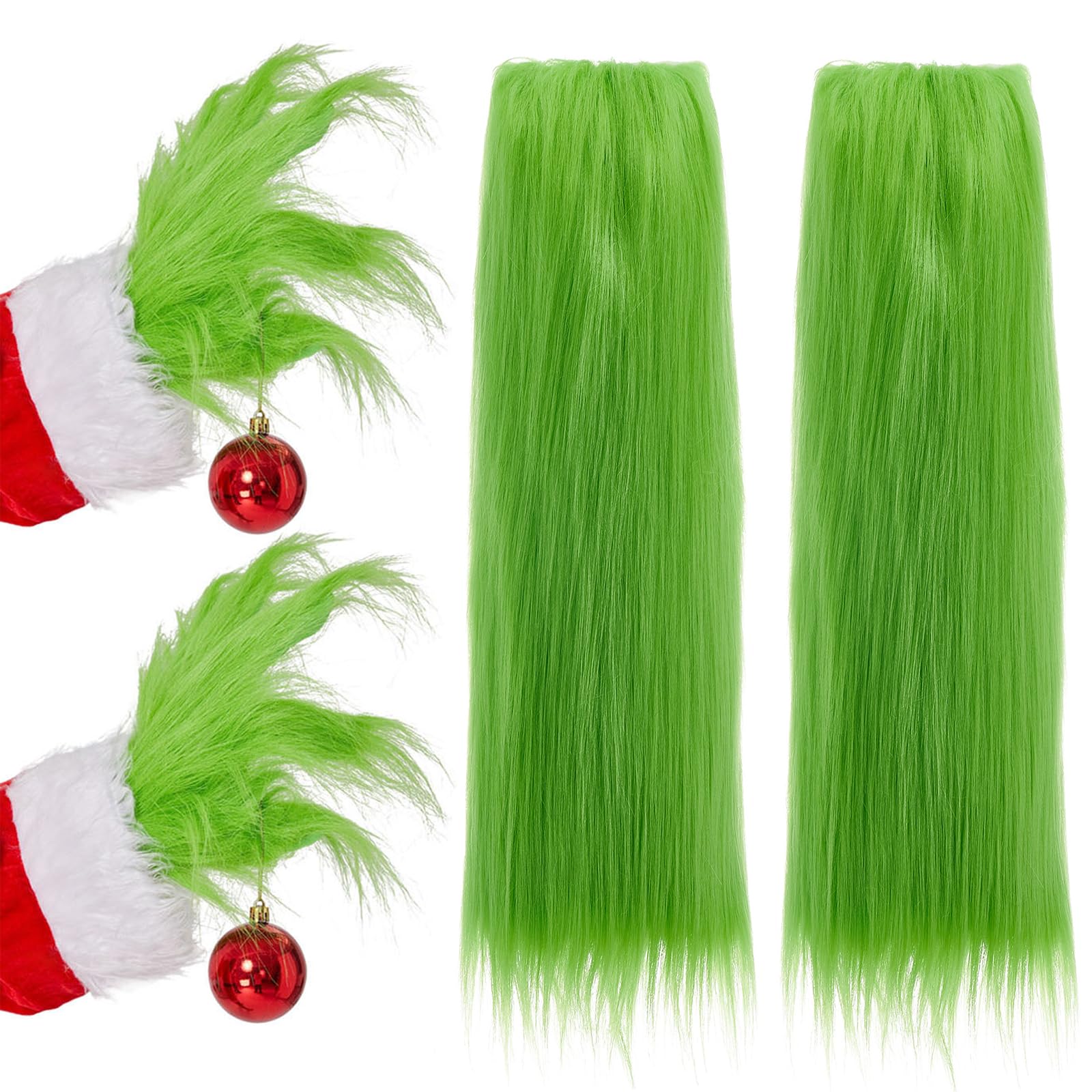 Christmas Elf Green Monster Costume Gloves - Funny Fuzzy Furry Santa Adult Men Women Decoration (Gloves & Leg Warmers, One Size)
