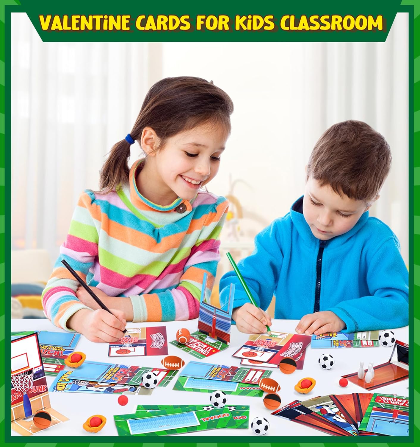 30 Pack Valentines Cards for Kids with Mini Sports Ball Erasers Bulk, Valentines Day Gifts for Kids Classroom, Valentine Party Favors Exchange Gift and Class Prizes for Boys Girls