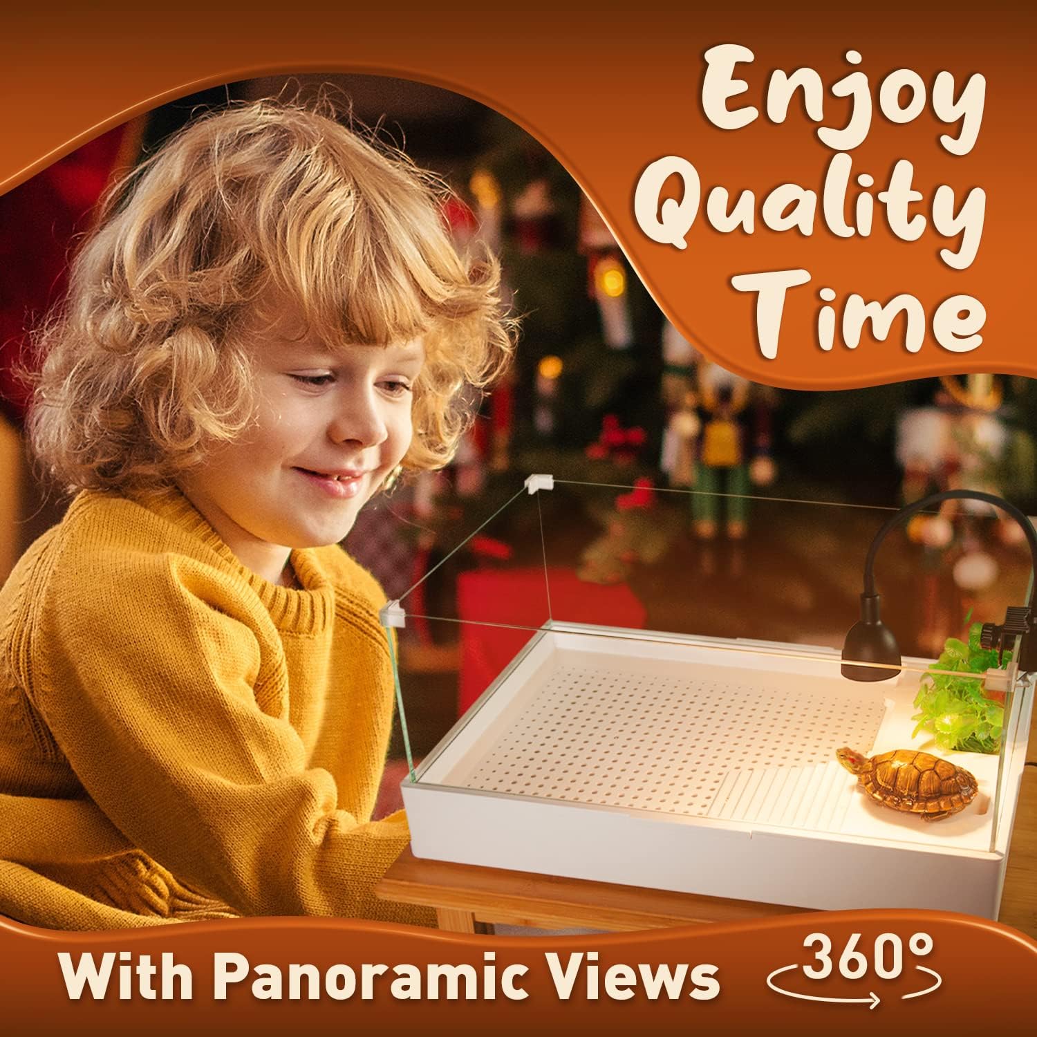 Glass Turtle Tank Tortoise Habitat Halogen (4 Bulbs for Spare) UVB Heat Light Filter Pump Bio Sponge Accessories Basking Platform for Aquatic Turtles Aquarium kit Reptile Tank for Reptile Terrariums