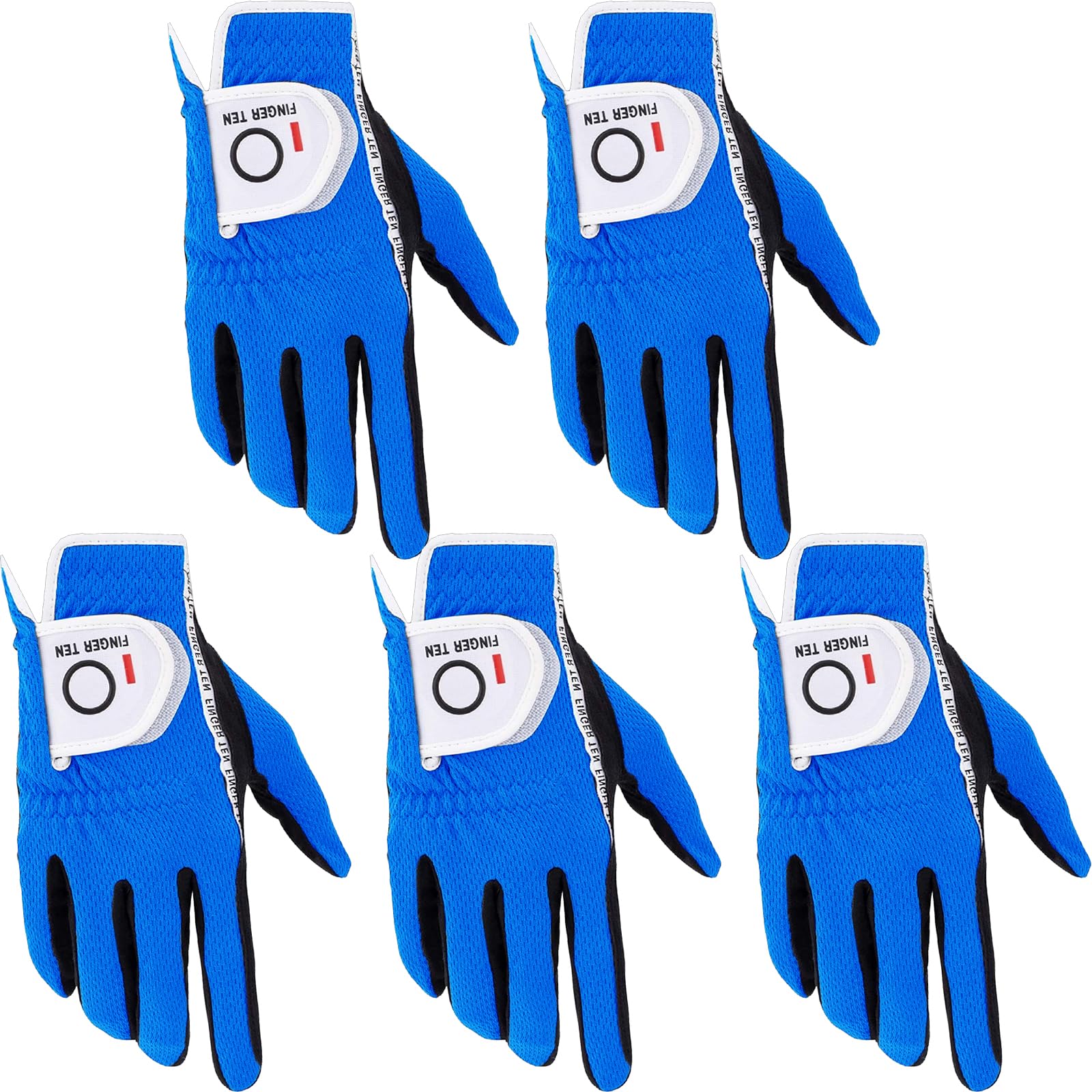 FINGER TEN Golf Gloves Men Left Hand Right Rain Grip Weathersof Value 5 Pack,Mens Golf Glove Wear Resistant Non Slip All Weather Soft Durable (Blue, M, Right)