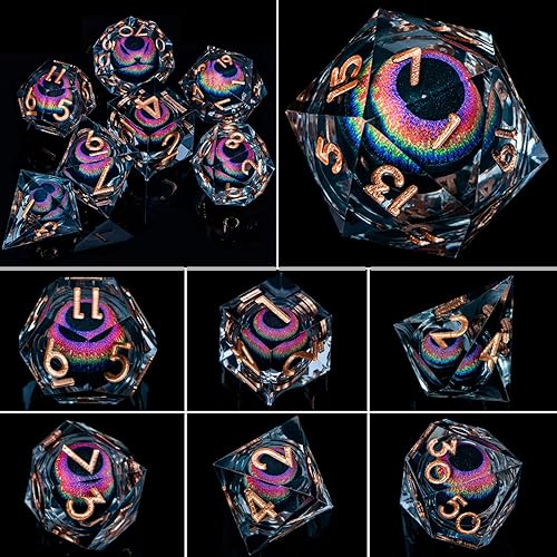 Miniatura 5 de ARUOHHA DND - Juego de dados de ojo de dragón con núcleo líquido, de resina, bordes afilados, con caja de regalo, juego de rol de mazmorras y