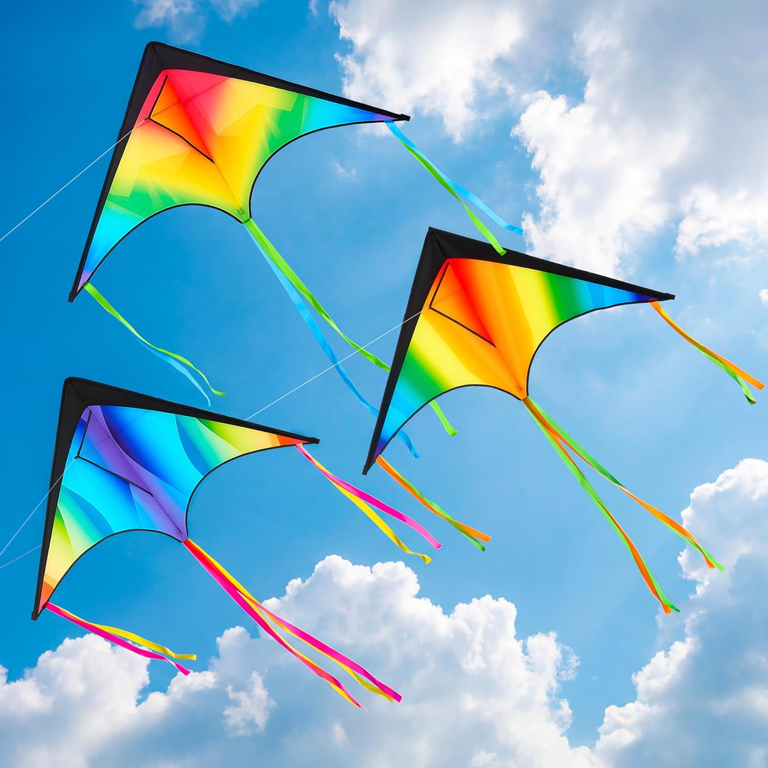 JOYIN 3 Packs Large Delta Kite Gradient Rainbow, Easy to Fly Huge for Kids and Adults, Large Delta Beach Kite for Outdoor Games and Activities