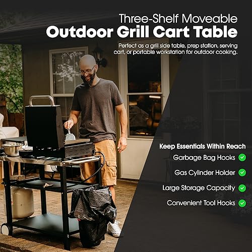 Miniatura 6 de GasOne - Mesa de parrilla de acero inoxidable, carrito de parrilla rodante de 44 x 20 pulgadas, mesa auxiliar multifuncional para exteriores con