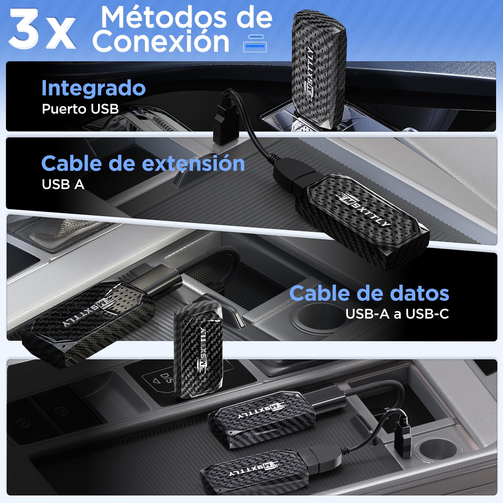 MSXTTLY Mini Adaptador Inalámbrico CarPlay Android Auto 3 en 1, Compatible con Netflix, Youtube, TikTok y Prime Video, para Coches con CarPlay con Cable 2017+, Android 11 e iPhone iOS 10+