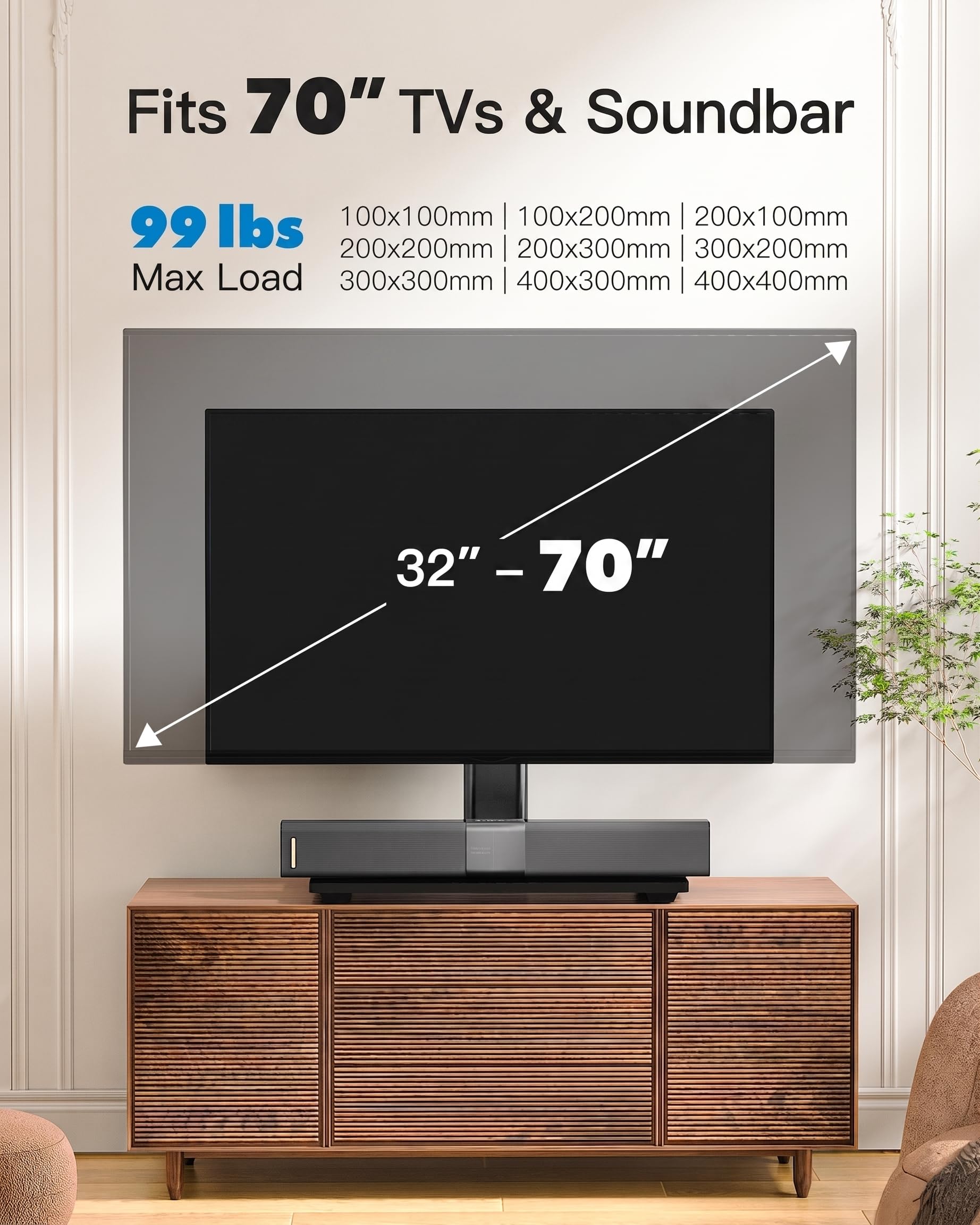 PERLESMITH Universal TV Stand Legs for 32-70 inch TVs up to 99 lbs, Height Adjus — product photo