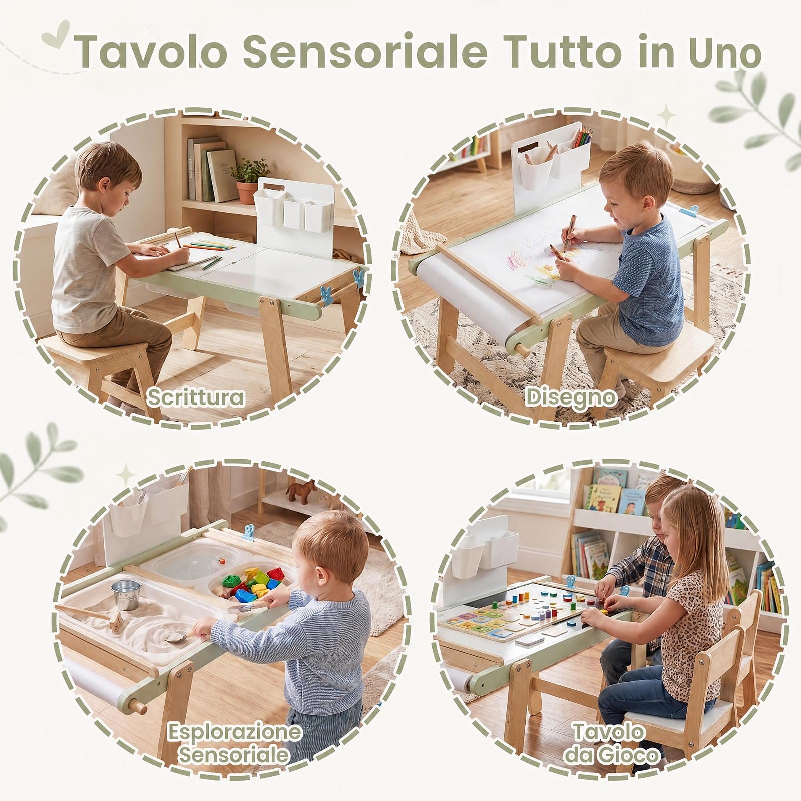 COSTWAY Tavolo Sensoriale per Bambini 3+ Anni, con Pannello Bifacciale