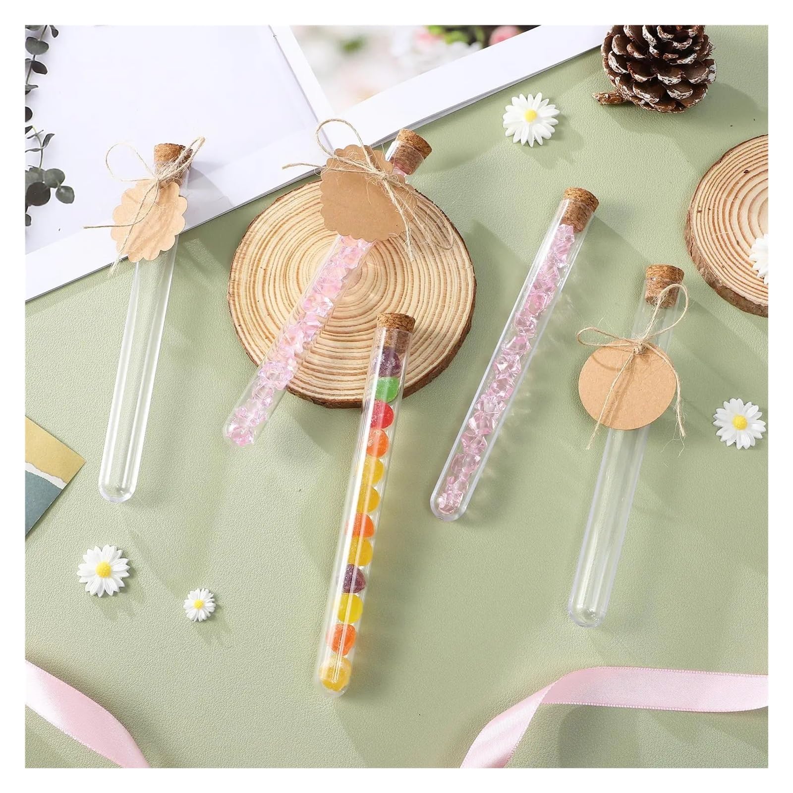 MENGKE 30-teiliges Reagenzglas-Set aus Kunststoff, durchsichtige Röhrchen, Korkstopfen, Etiketten, Hanfseil, DIY-Bastelarbeiten, Schmuck, Kunstwerke, Miniaturlabor